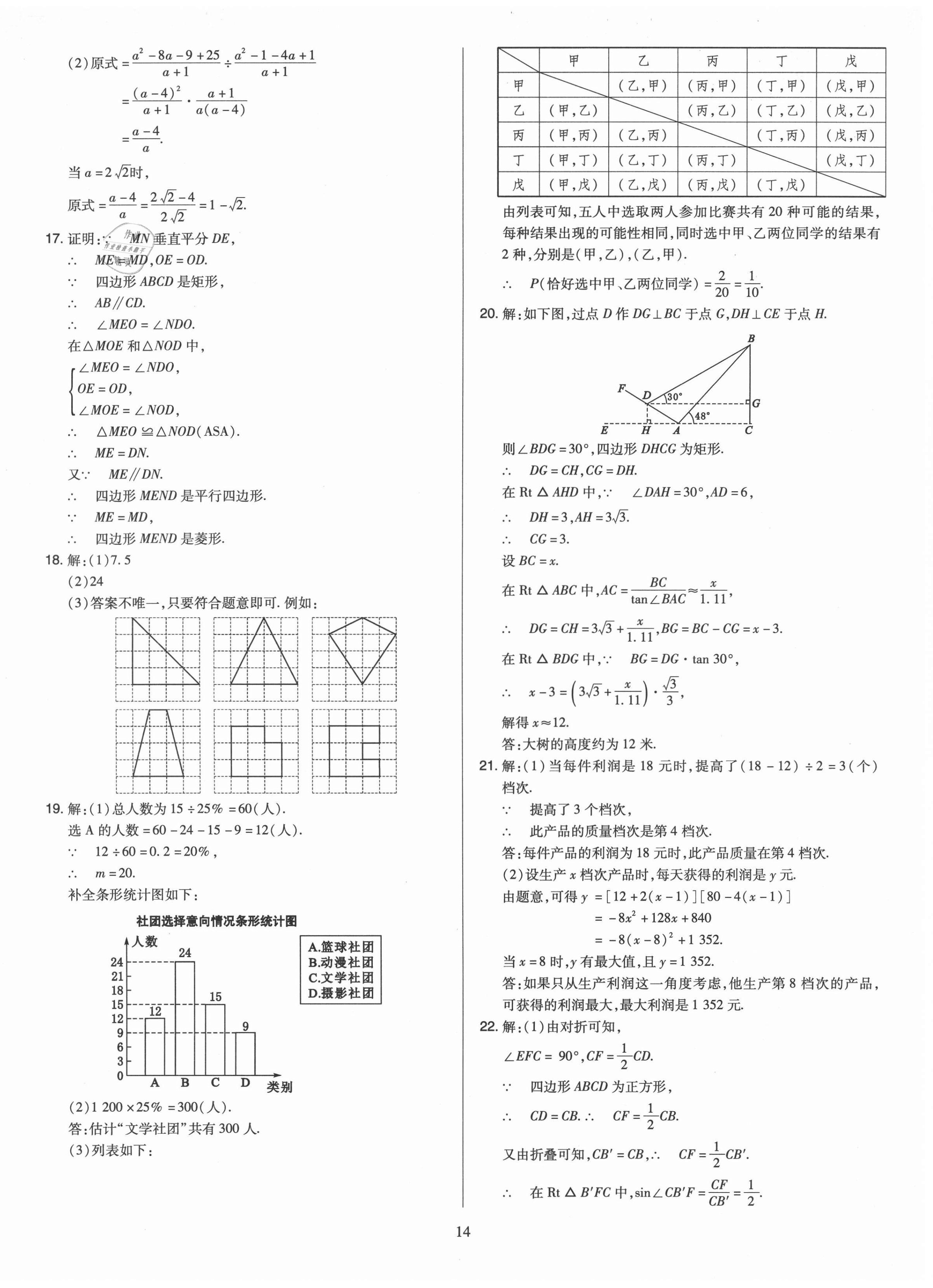 2021年金點名卷山西省中考訓練卷數(shù)學 參考答案第14頁