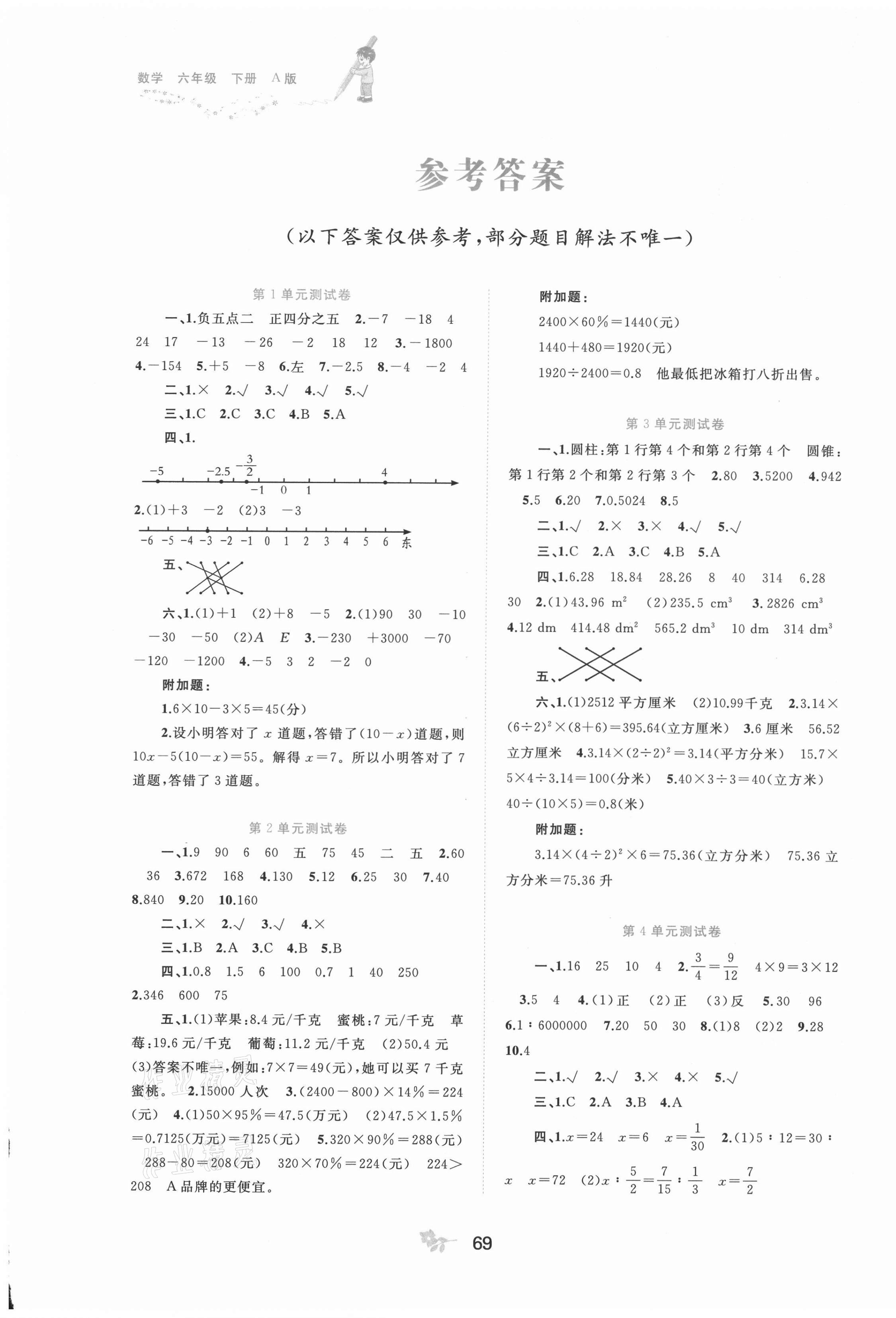 2021年新課程學習與測評單元雙測六年級數(shù)學下冊人教版A版 第1頁