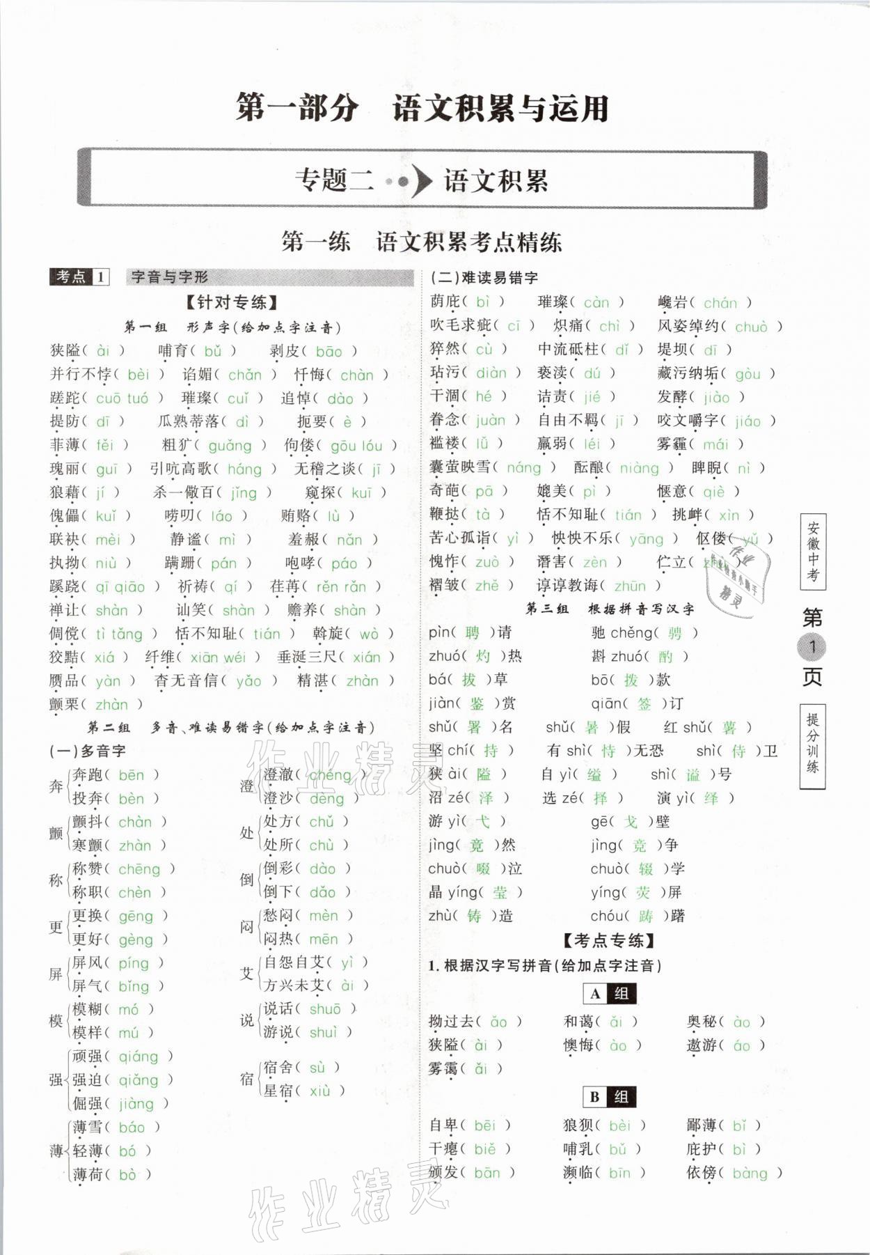 2021年名校密参语文中考安徽专版 参考答案第1页