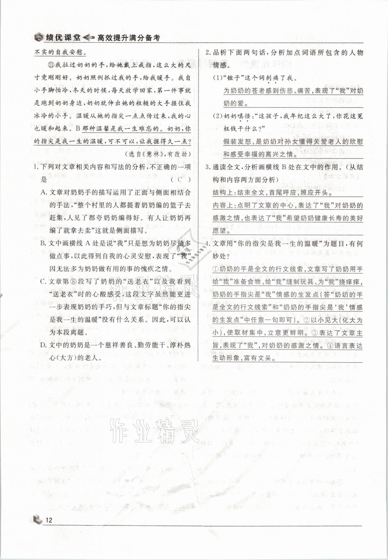 2021年績優(yōu)課堂高效提升滿分備考九年級語文下冊人教版 參考答案第12頁