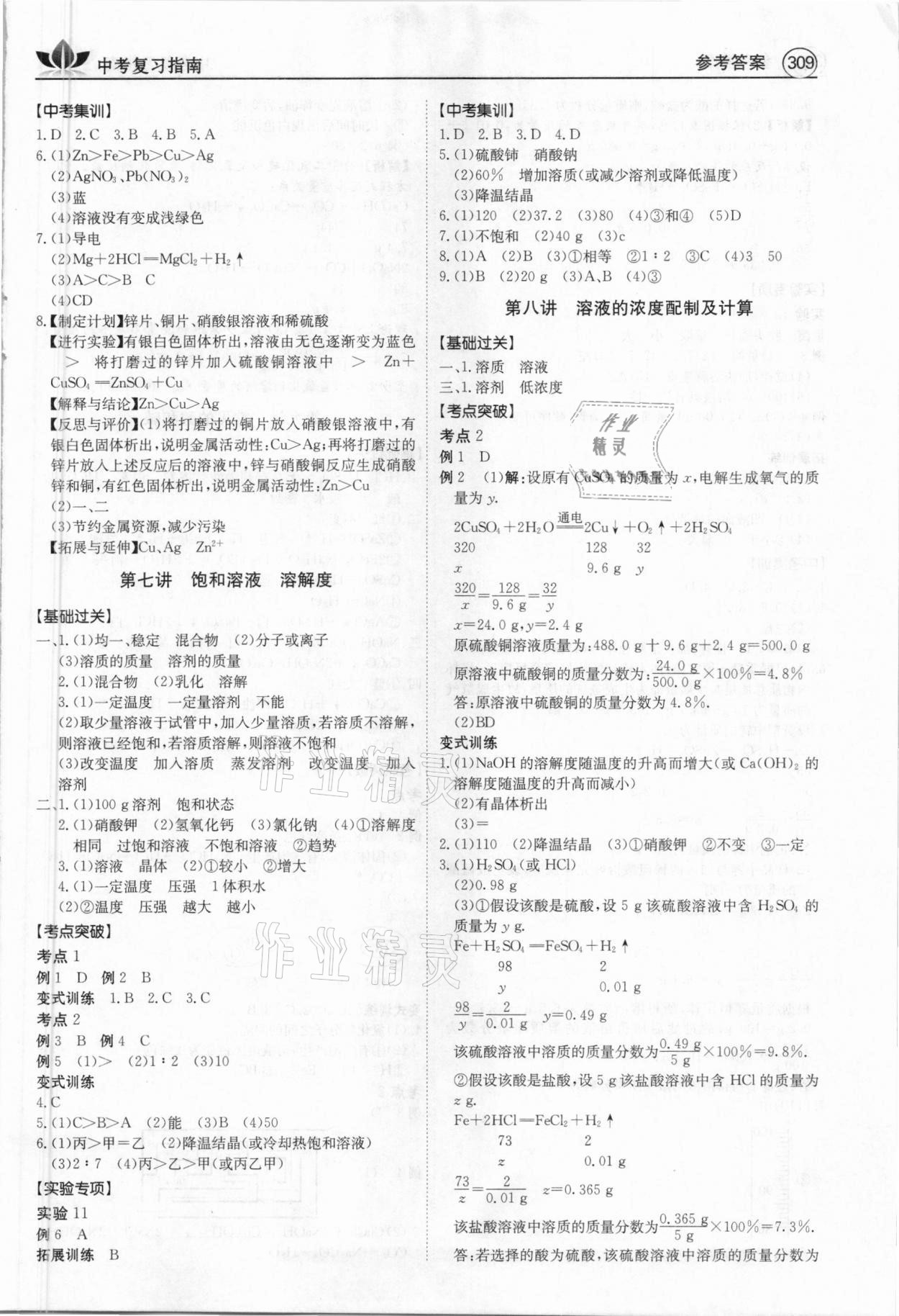 2021年百年學(xué)典中考復(fù)習(xí)指南化學(xué)廣東專版 參考答案第5頁