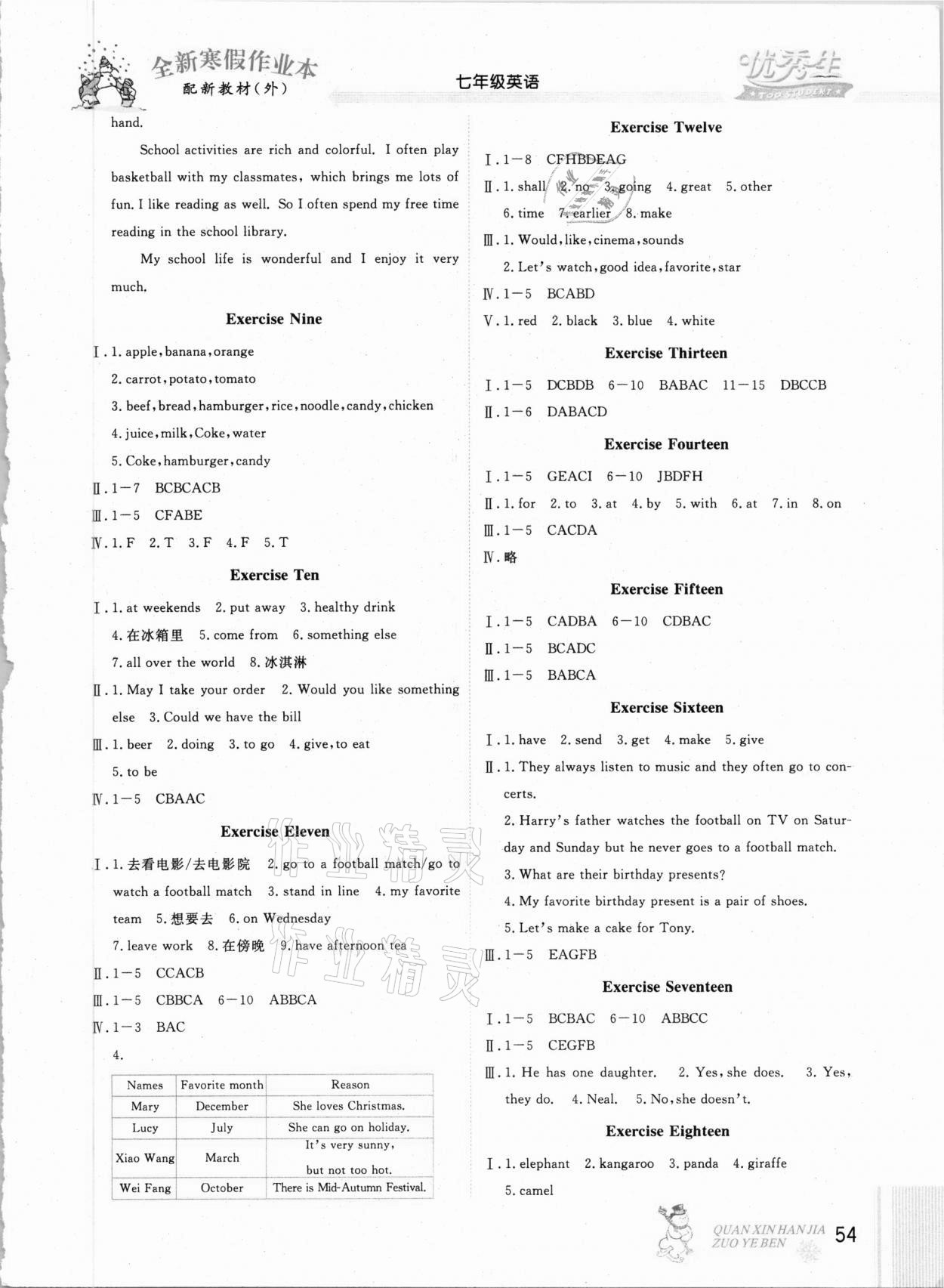 2021年优秀生快乐假期每一天全新寒假作业本七年级英语外研版 参考答案第2页