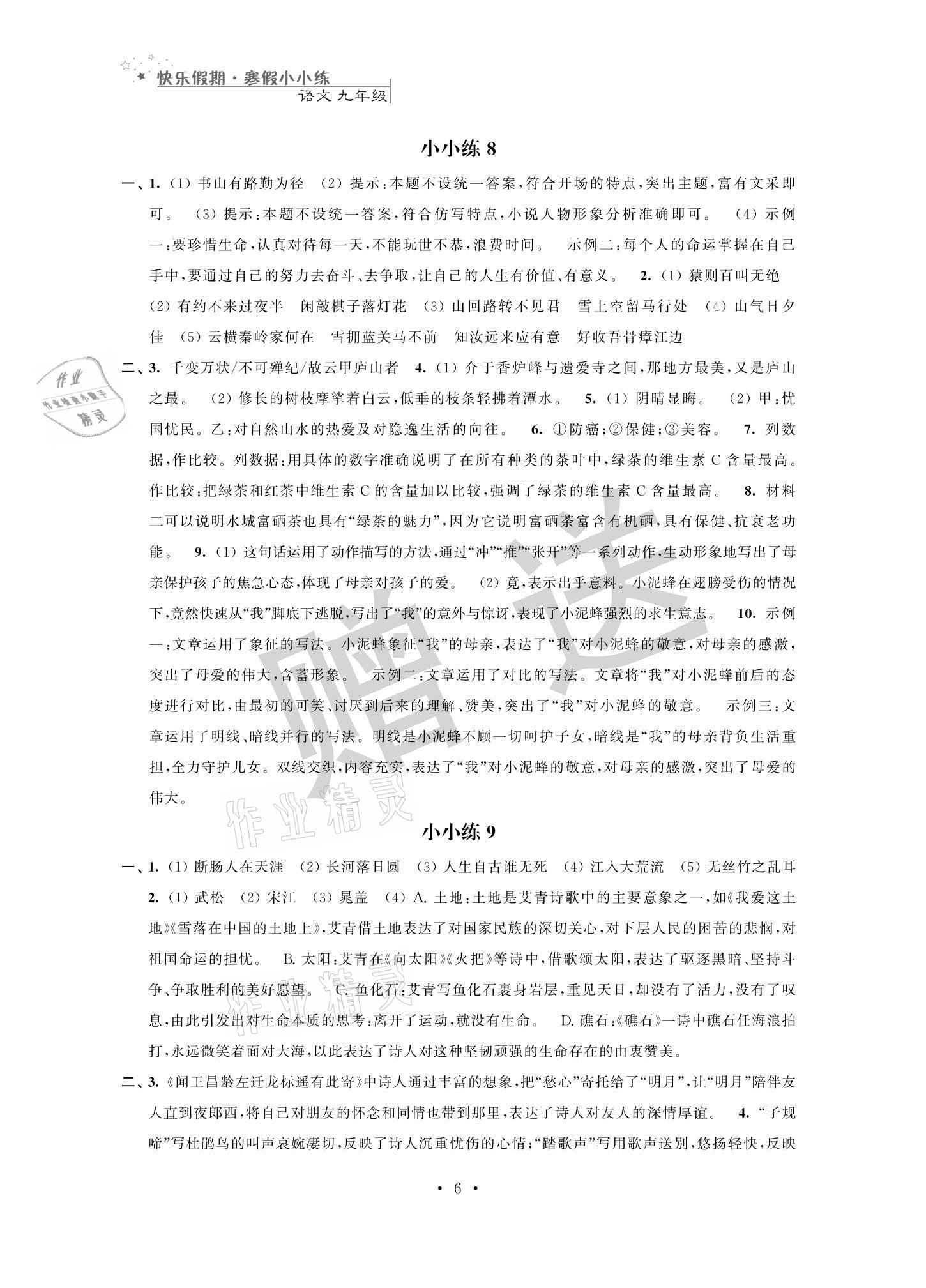 2021年快樂假期寒假小小練九年級(jí)語(yǔ)文數(shù)學(xué)英語(yǔ)物理化學(xué)合訂本 參考答案第6頁(yè)
