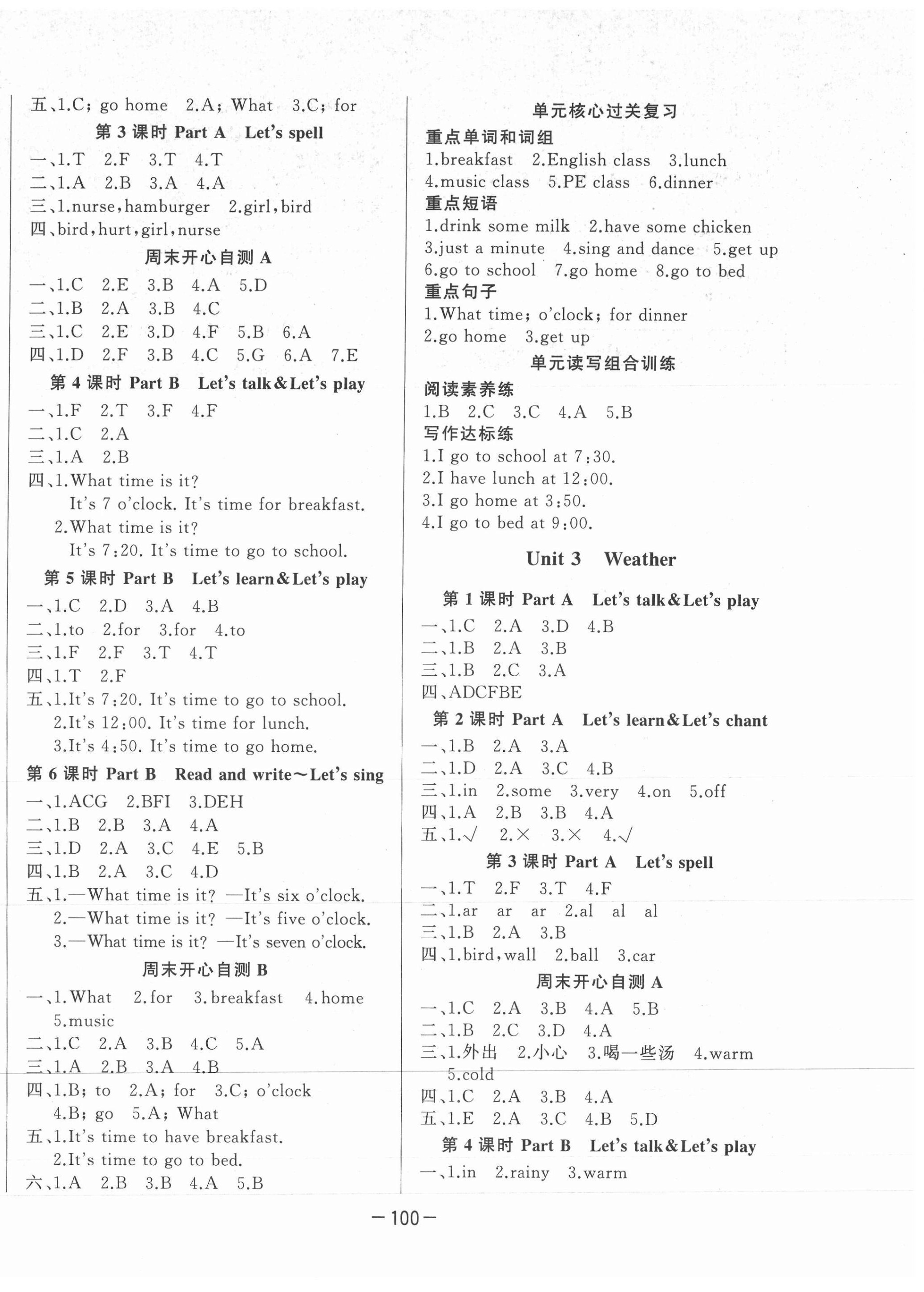 2021年A加优化作业本四年级英语下册人教PEP版江西专版 参考答案第2页