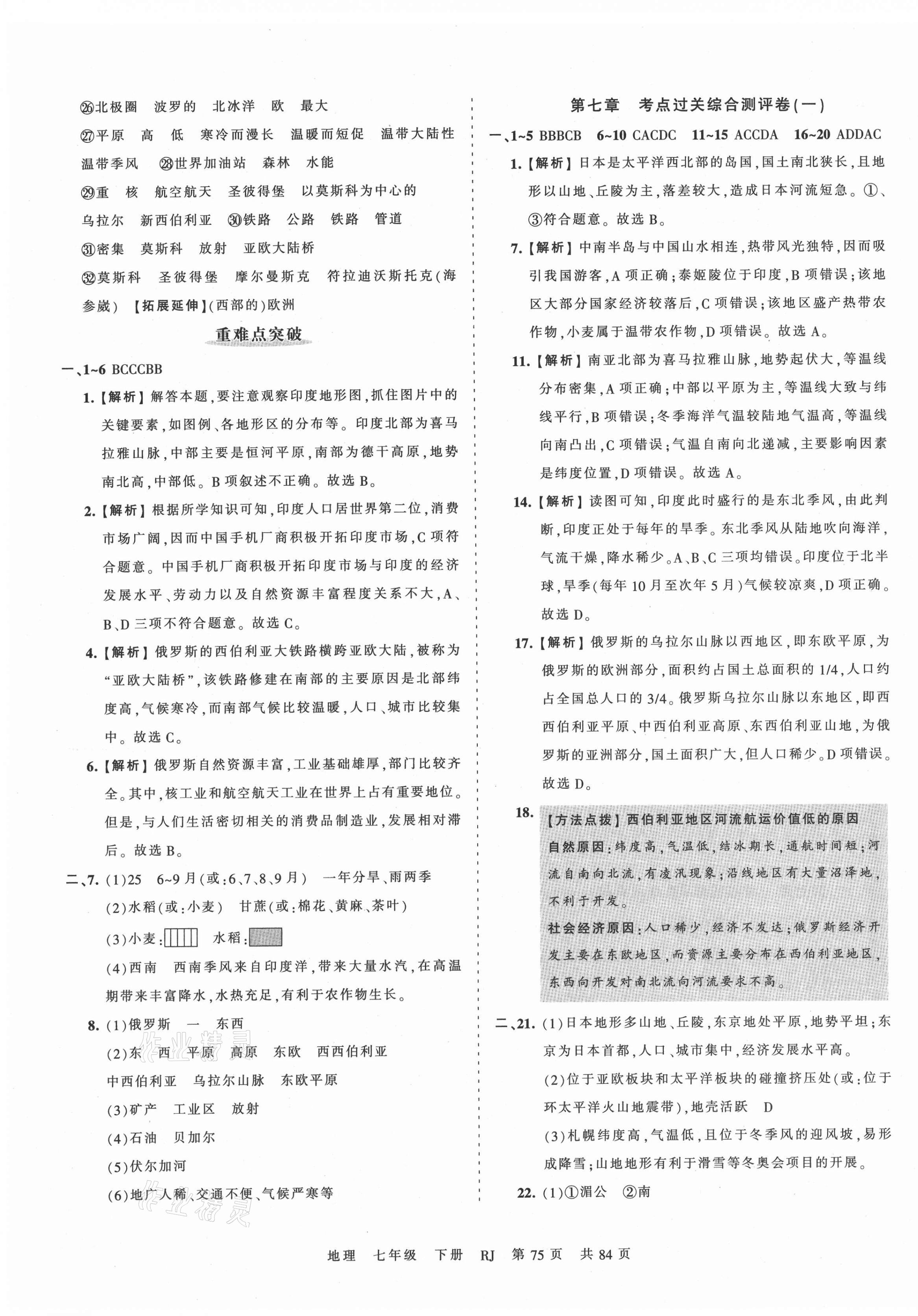 2021年王朝霞考點梳理時習(xí)卷七年級地理下冊人教版 第3頁