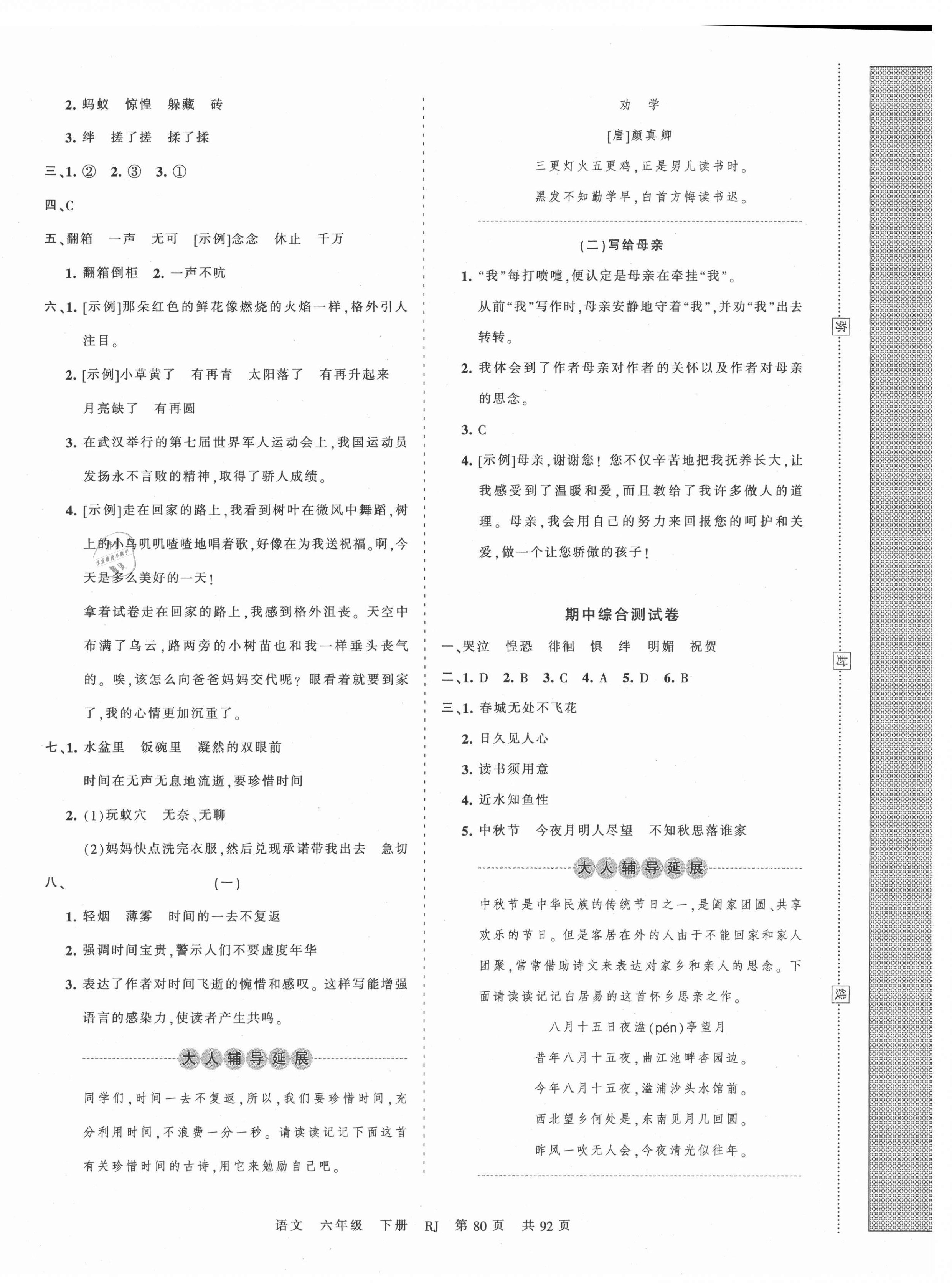 2021年王朝霞考点梳理时习卷六年级语文下册人教版 第4页