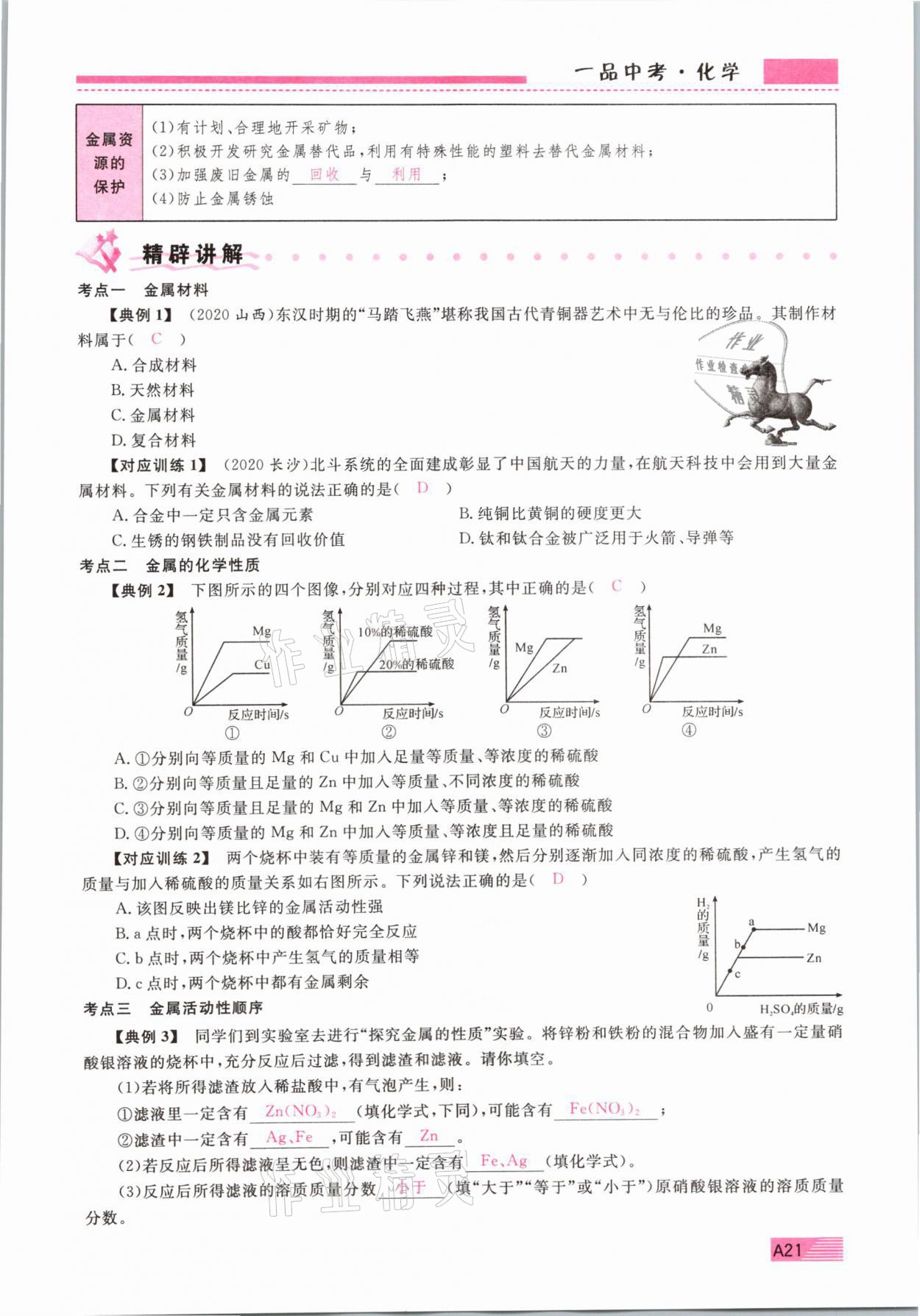 2021年新動(dòng)力一品中考化學(xué)螺旋復(fù)習(xí)法 參考答案第21頁