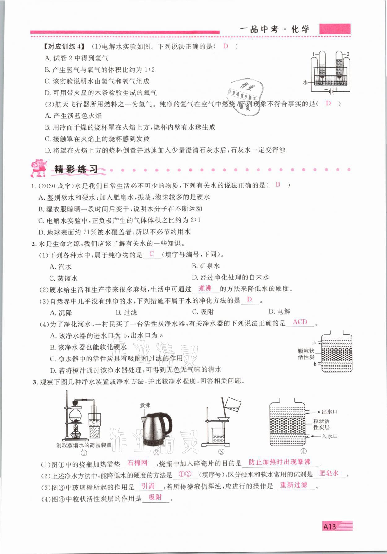 2021年新動(dòng)力一品中考化學(xué)螺旋復(fù)習(xí)法 參考答案第13頁(yè)