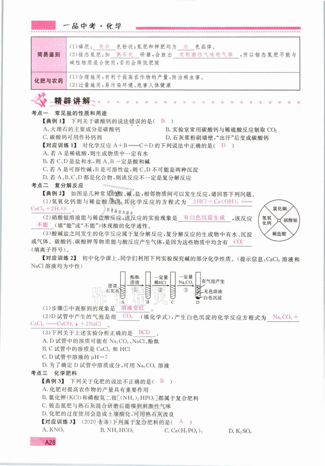 2021年新動(dòng)力一品中考化學(xué)螺旋復(fù)習(xí)法 參考答案第28頁