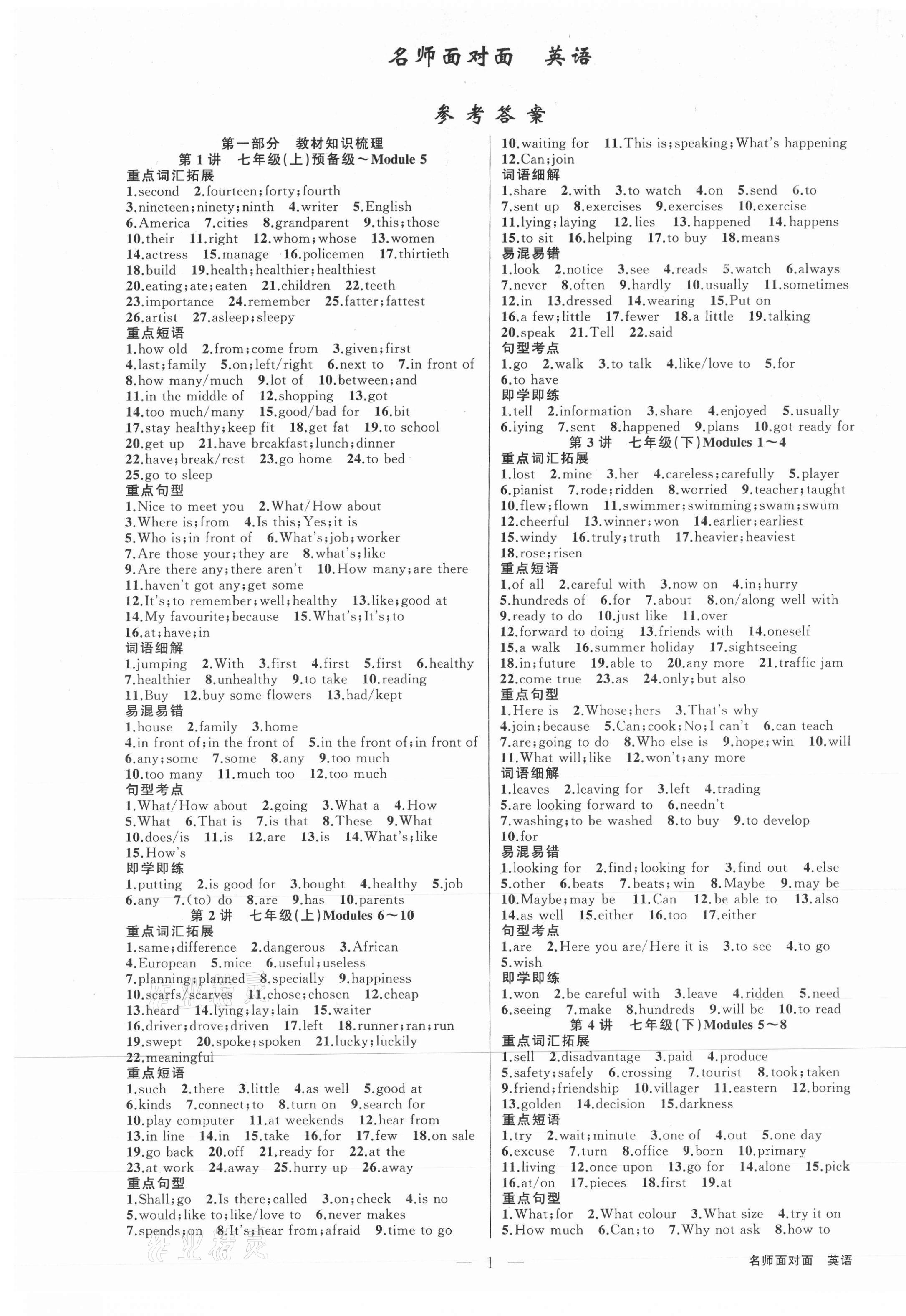 2021年名师面对面中考满分策略英语 第1页