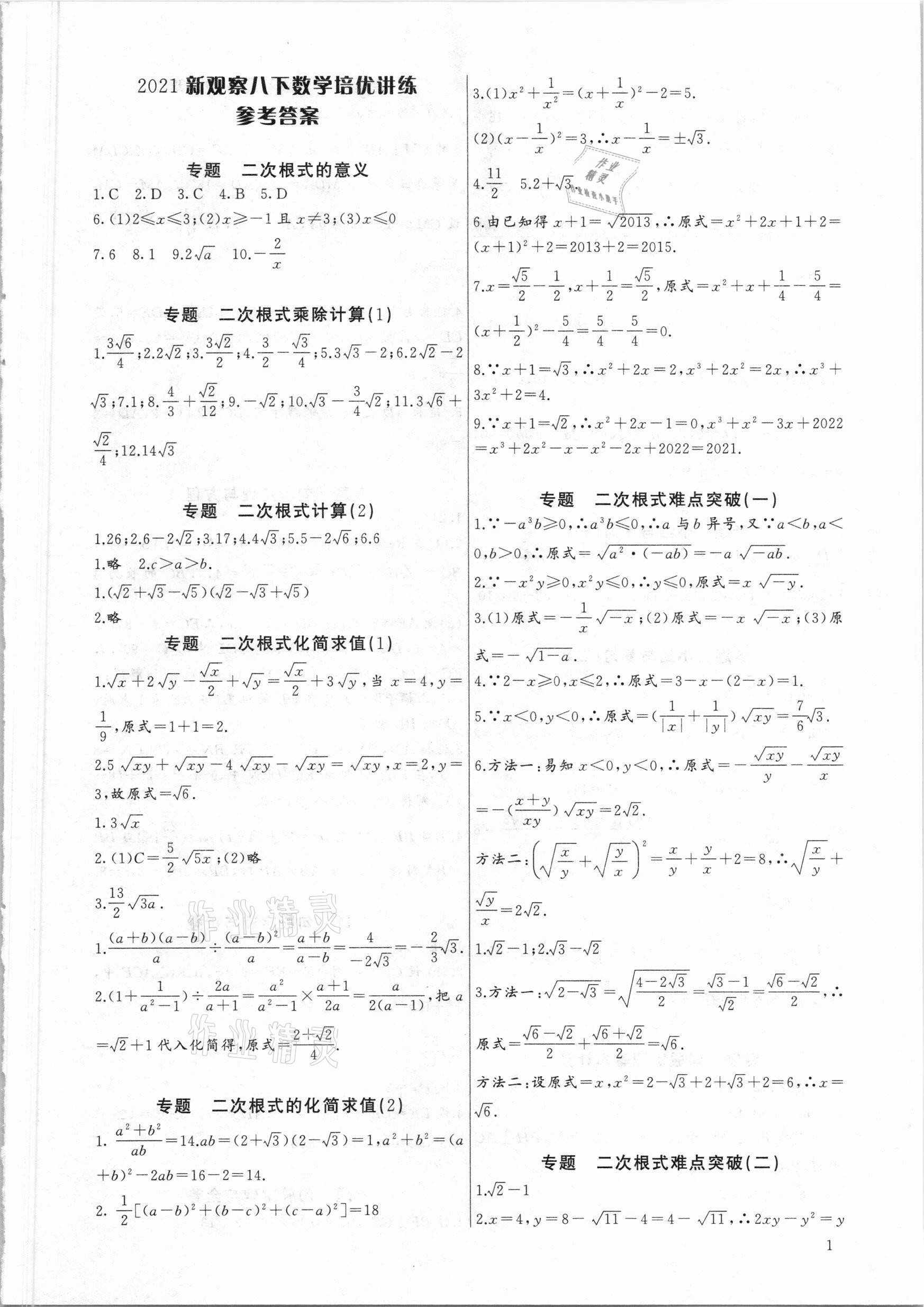 2021年新课堂新观察培优讲练八年级数学下册人教版 第1页