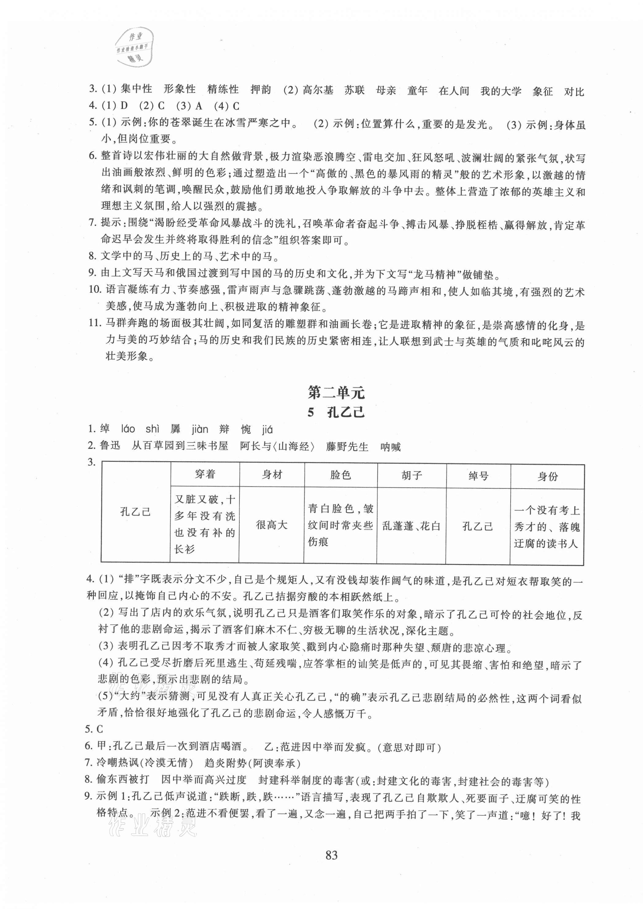 2021年同步練習九年級語文下冊人教版提升版浙江教育出版社 參考答案第3頁