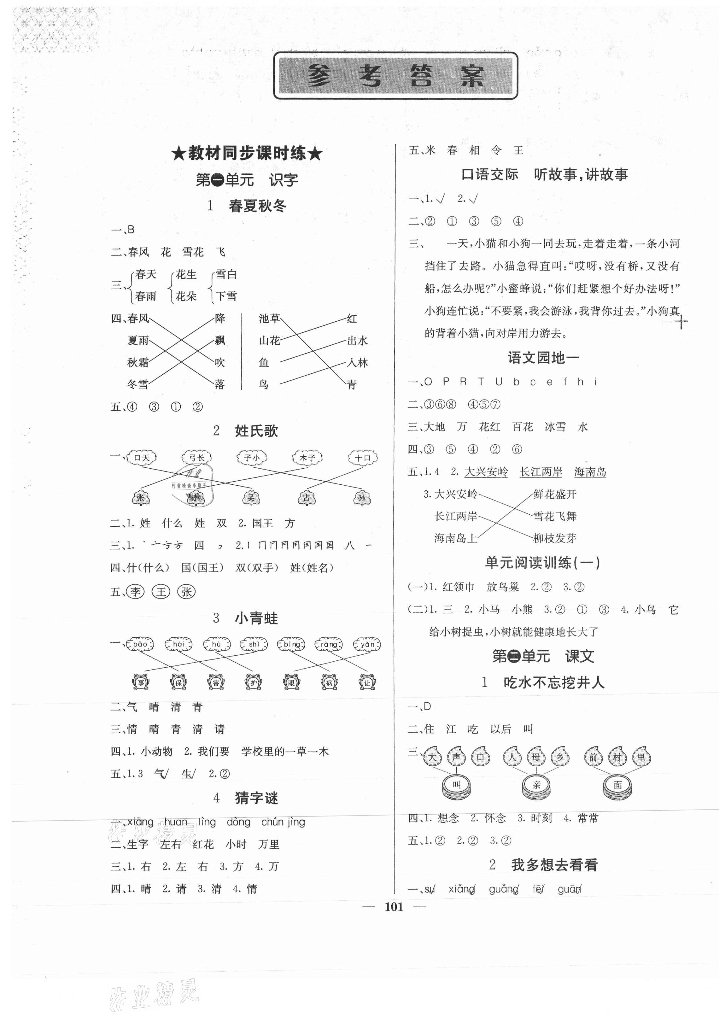 2021年课堂点睛一年级语文下册人教版福建专版 第1页