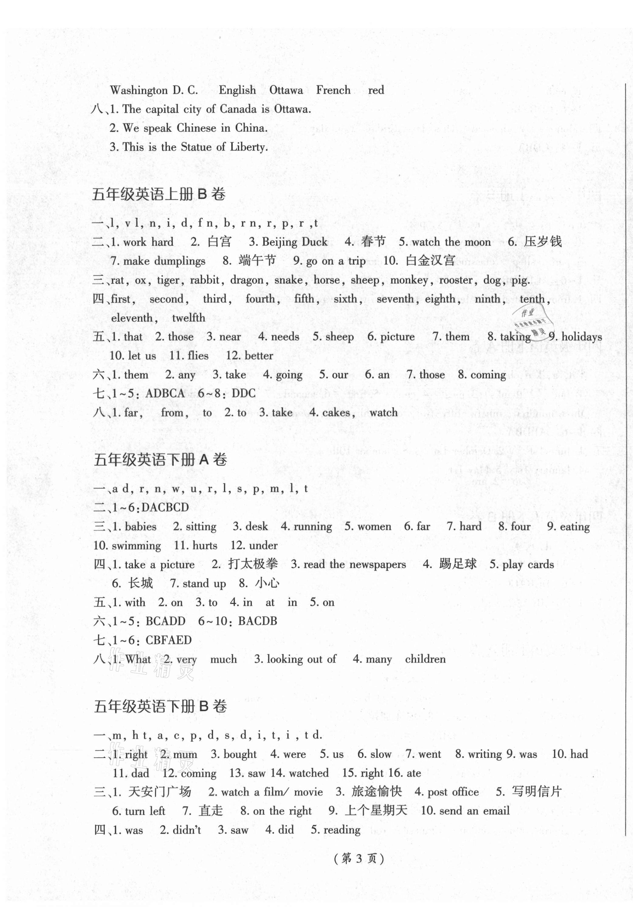 2021年西藏自治區(qū)小學(xué)英語高頻考點(diǎn)小升初總復(fù)習(xí) 參考答案第3頁