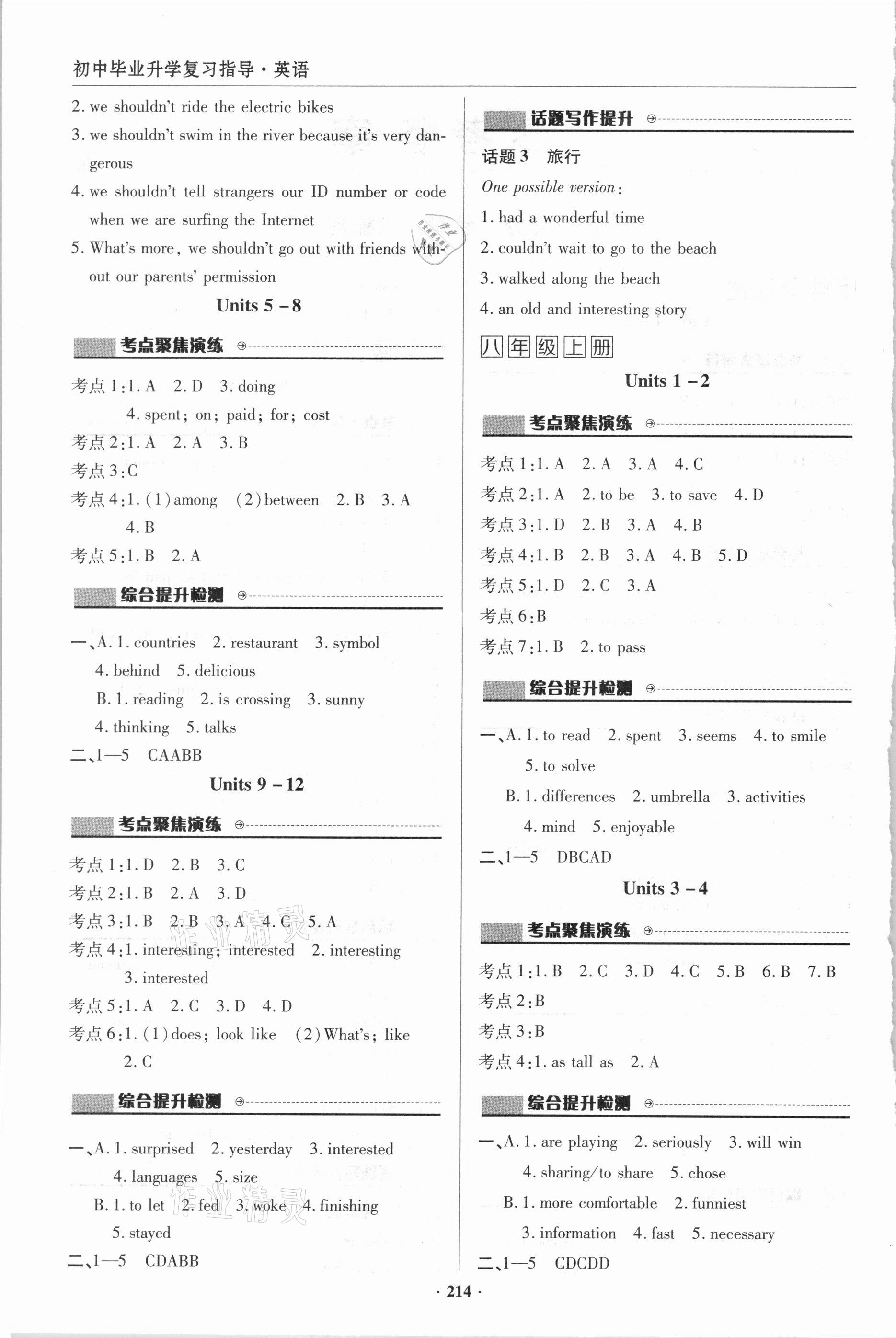 2021年初中畢業(yè)升學復習指導英語 參考答案第2頁