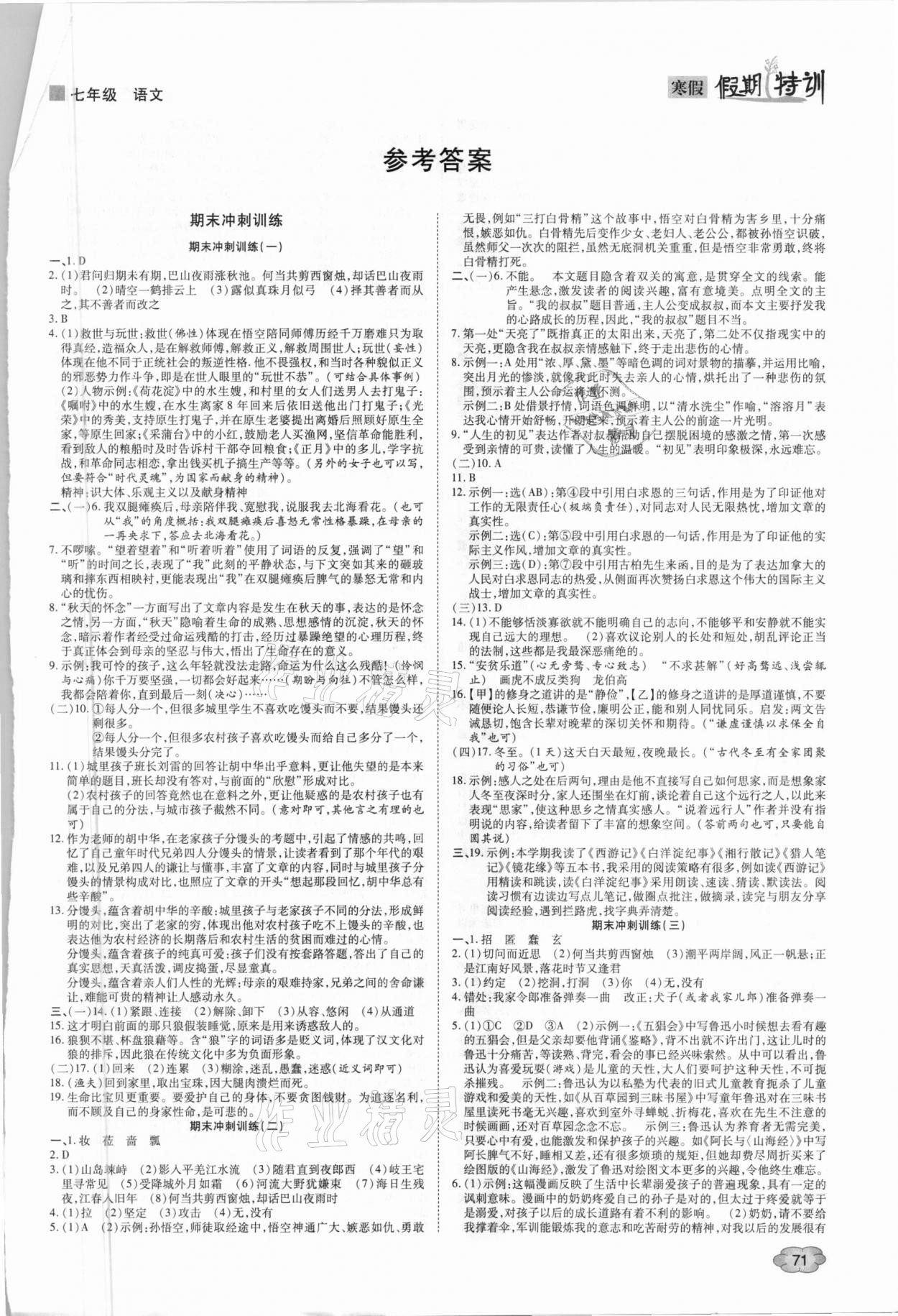 2021年假期特訓(xùn)學(xué)期總復(fù)習(xí)七年級語文 第1頁