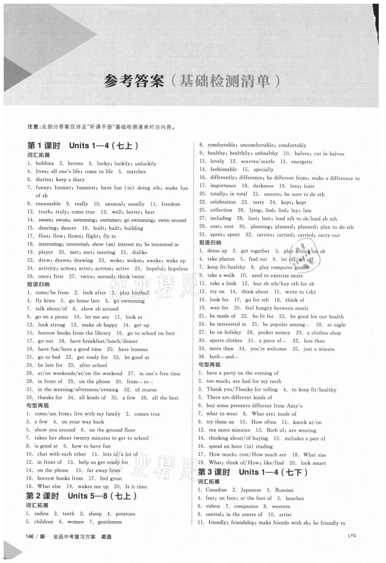 2021年全品中考復(fù)習(xí)方案英語(yǔ)連云港專版 參考答案第1頁(yè)