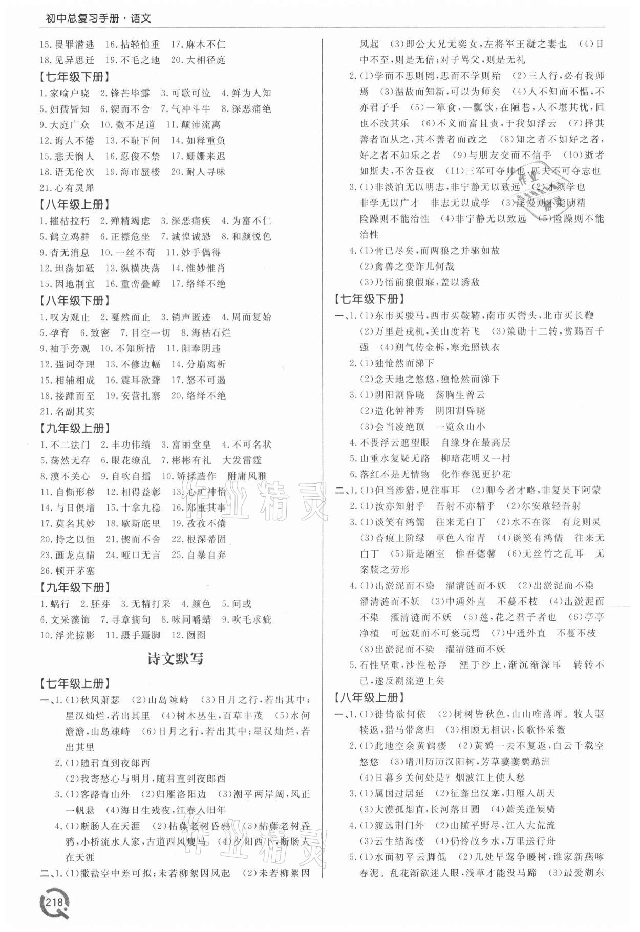 2021年初中總復(fù)習(xí)手冊(cè)語文青島出版社 第2頁