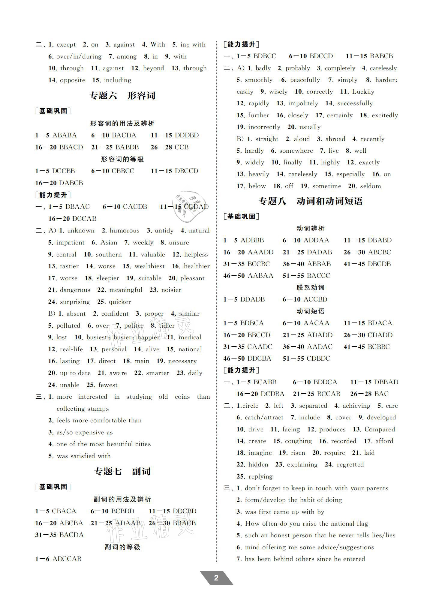 2021年創新優化中考總復習英語江蘇專版 參考答案第2頁