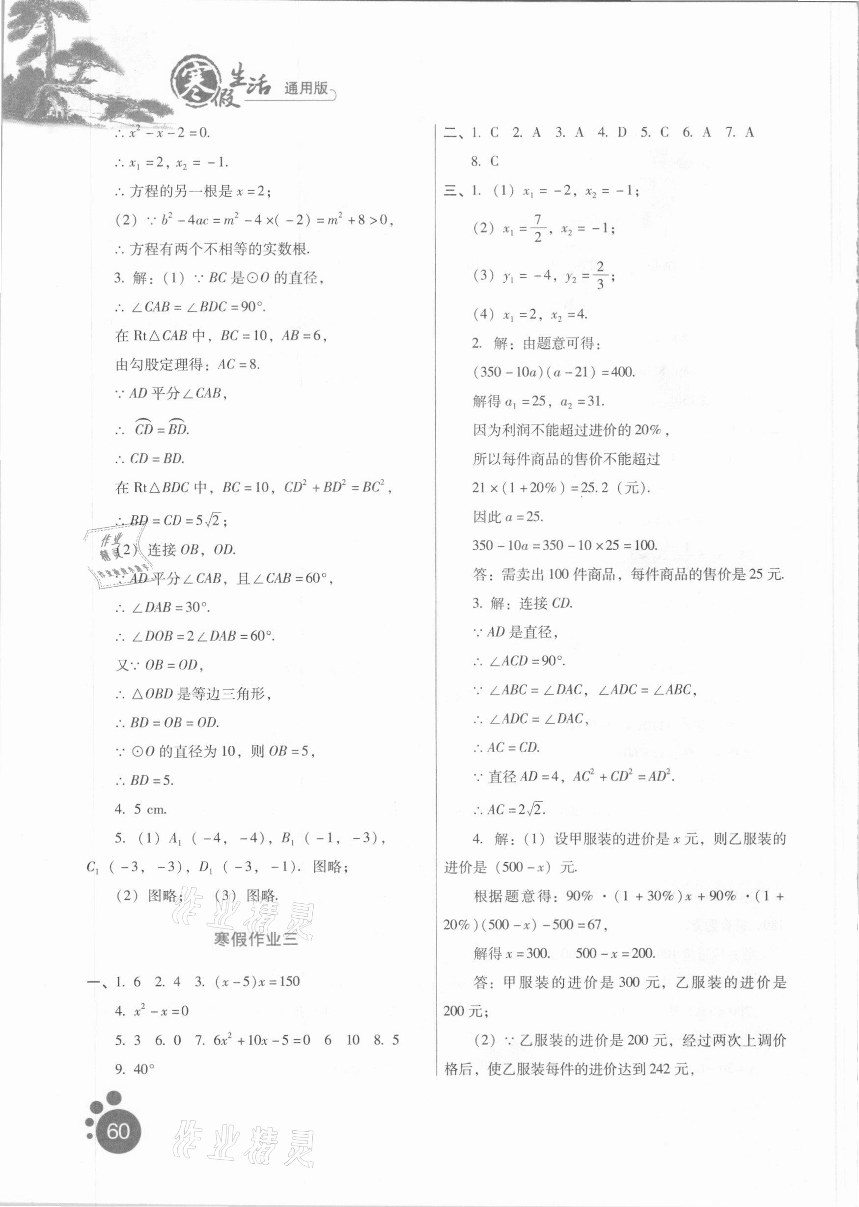 2021年寒假生活九年级数学河北少年儿童出版社 第2页