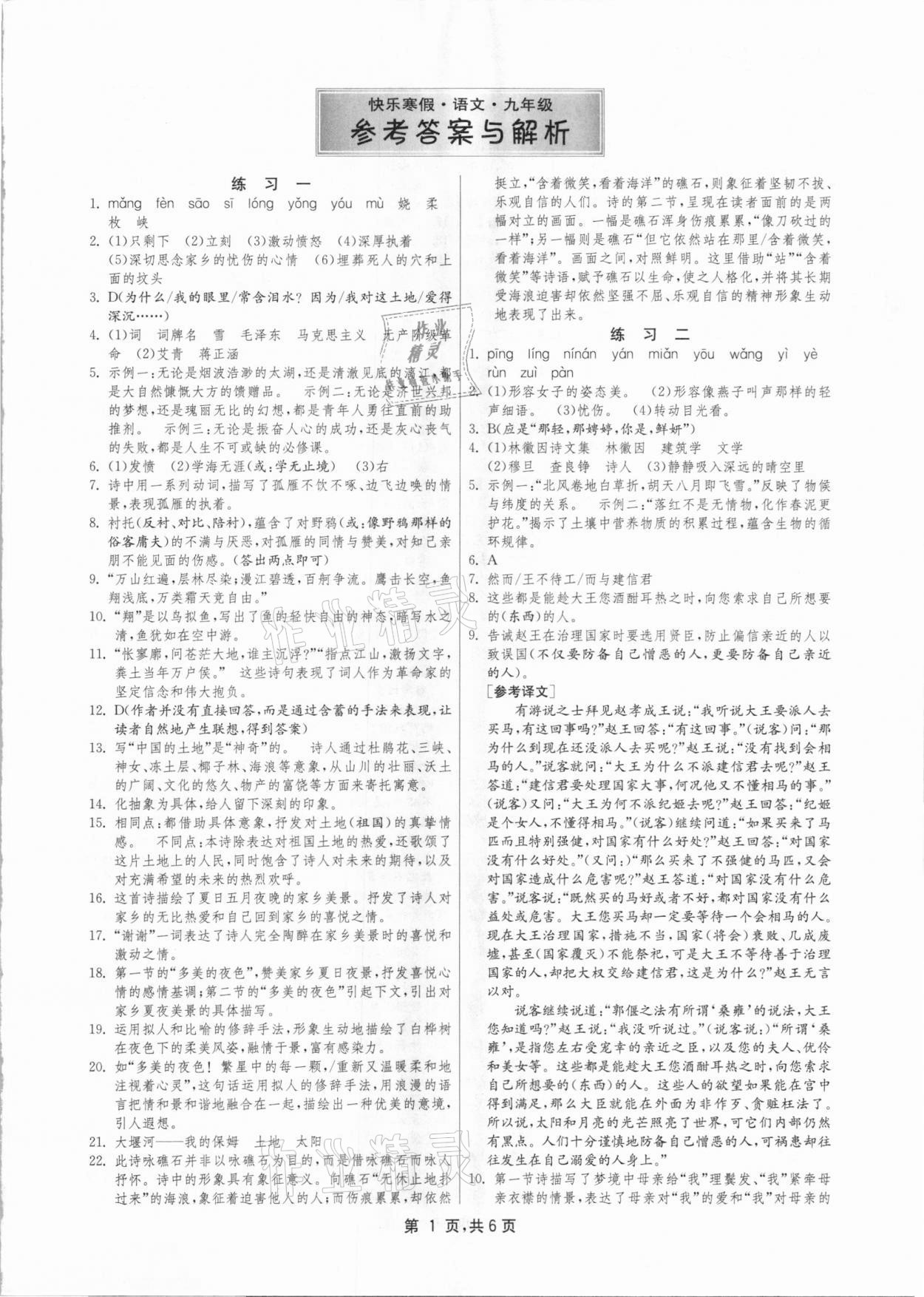 2021年快樂寒假九年級語文江蘇人民出版社 第1頁
