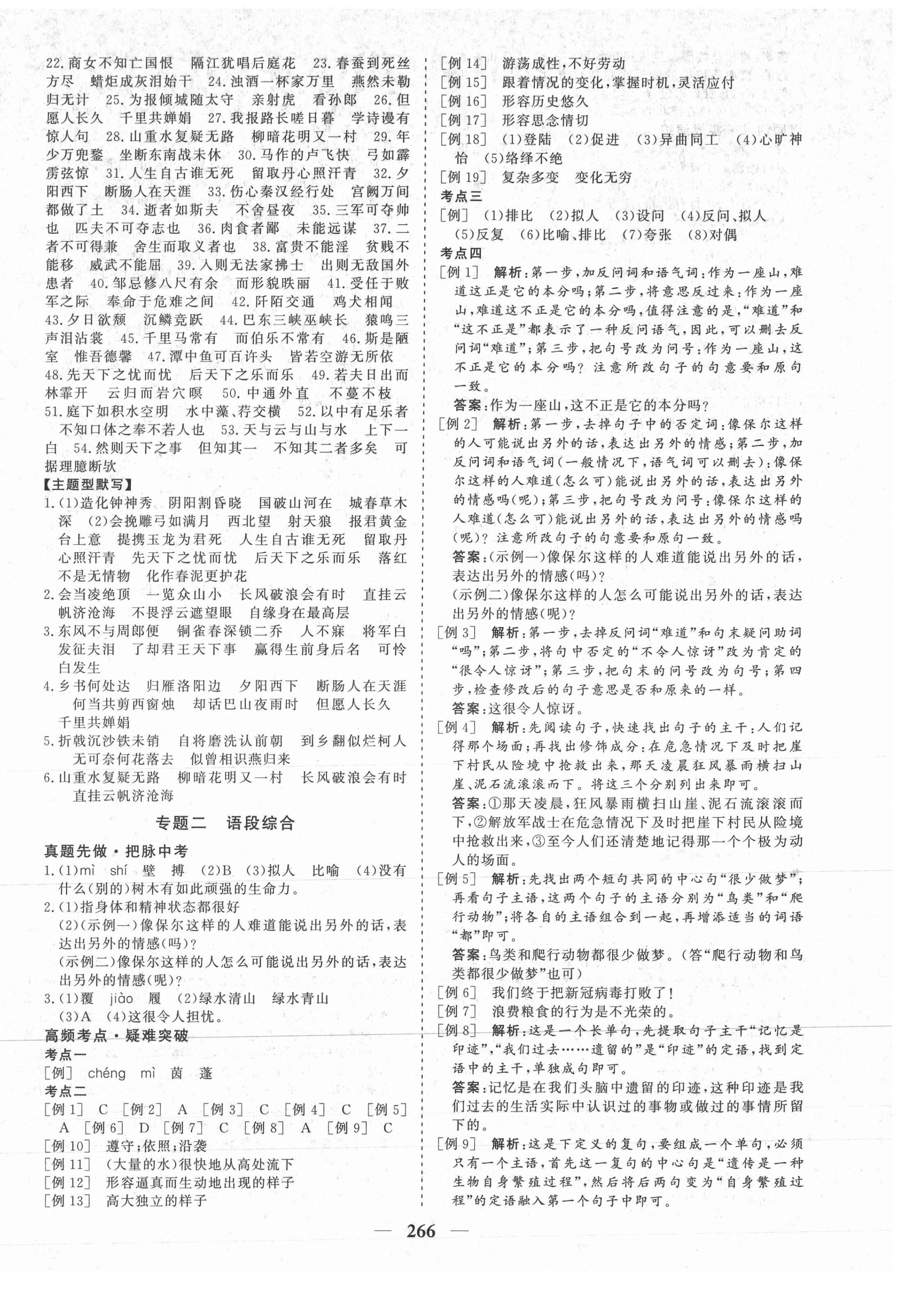 2021年初中毕业班综合训练语文 参考答案第2页