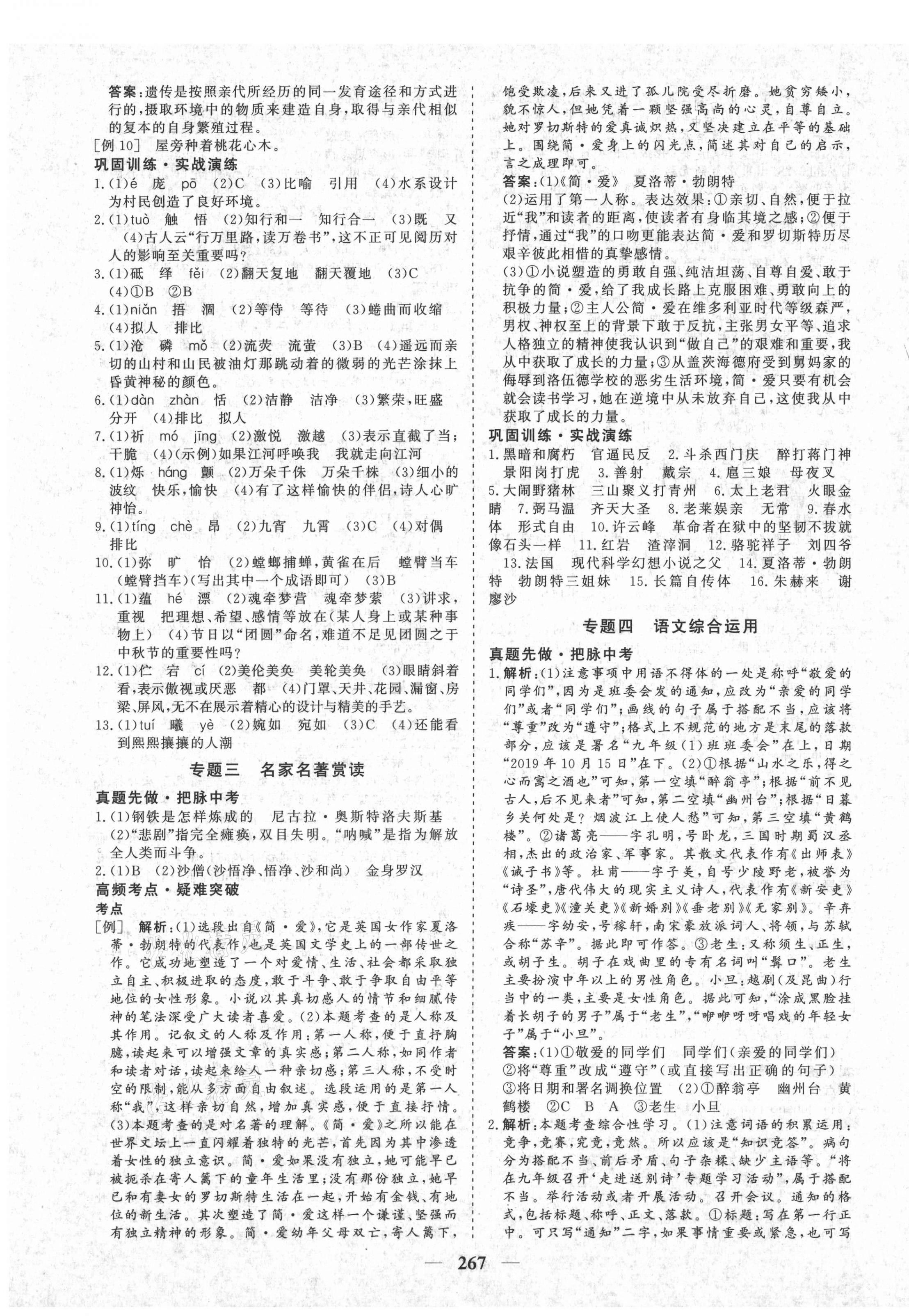 2021年初中毕业班综合训练语文 参考答案第3页