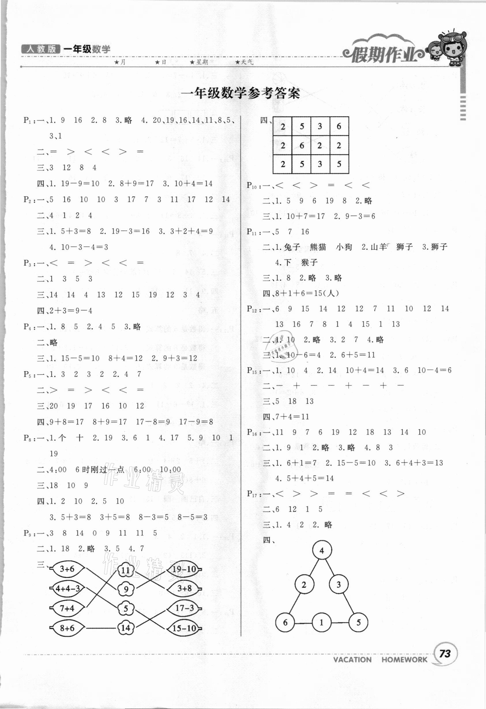 2021年寒假作業(yè)一年級(jí)數(shù)學(xué)人教版甘肅少年兒童出版社 第1頁