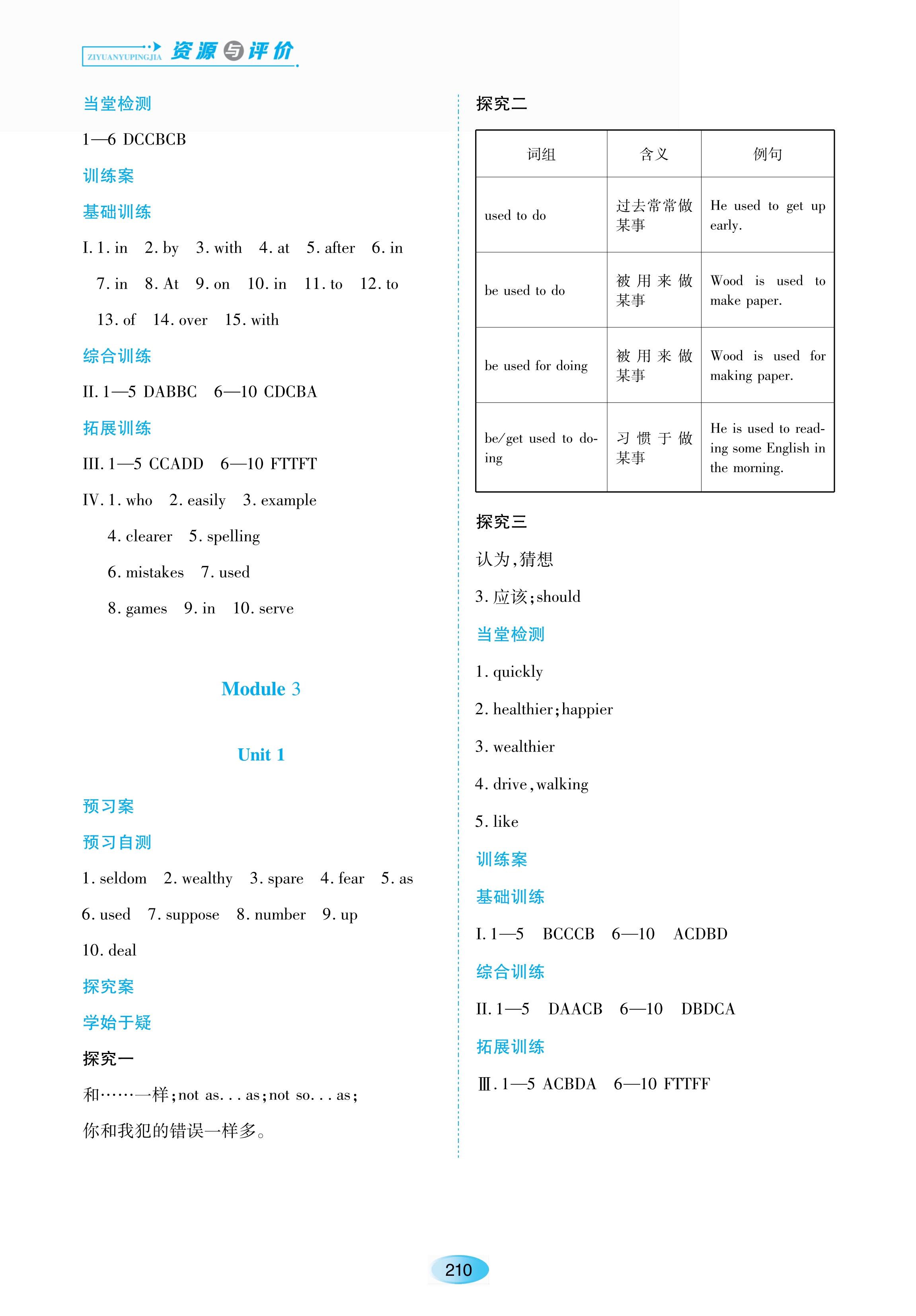 2021年資源與評價九年級英語下冊外研版黑龍江教育出版社 參考答案第8頁