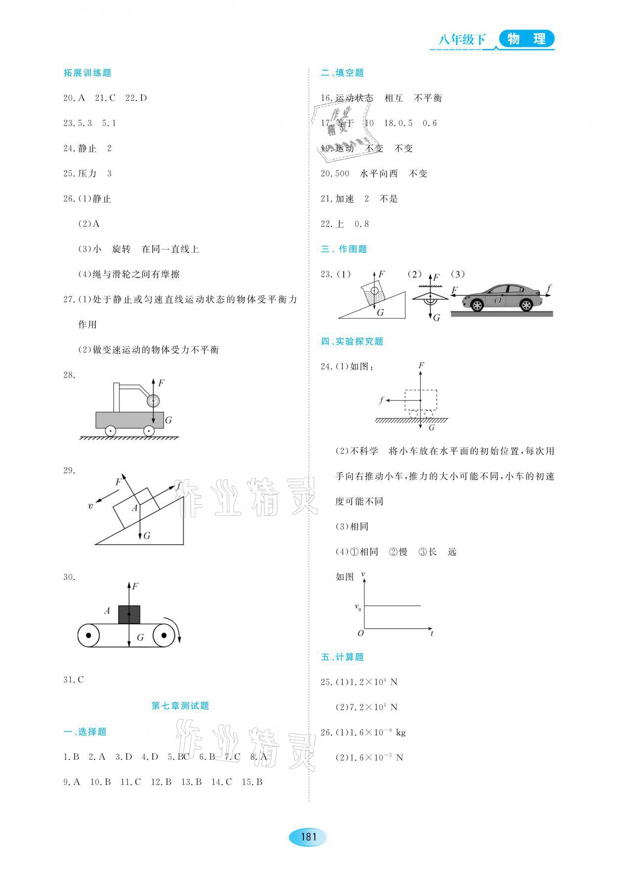 2021年資源與評價八年級物理下冊蘇教版黑龍江教育出版社 參考答案第3頁