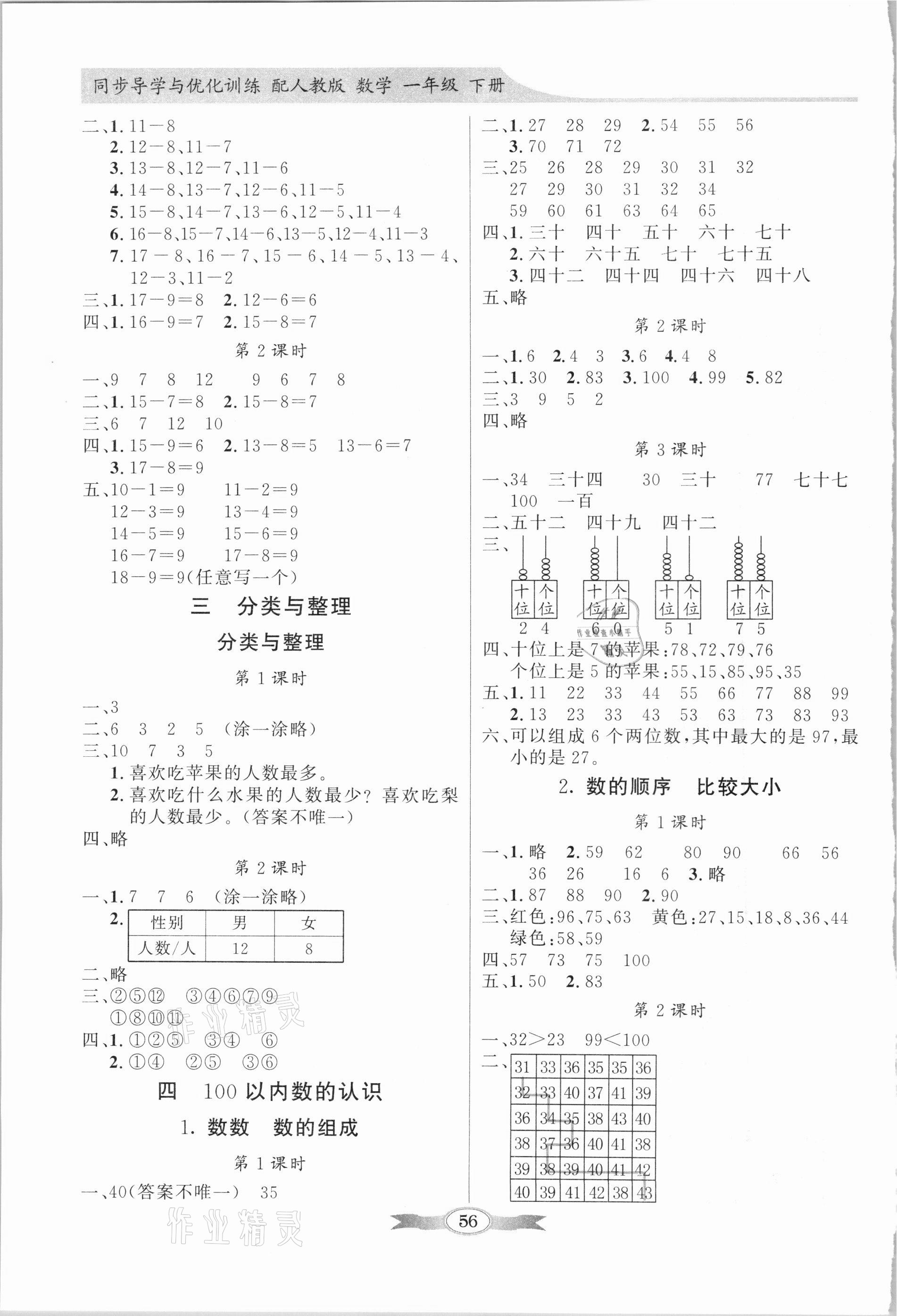 2021年同步导学与优化训练一年级数学下册人教版 第2页