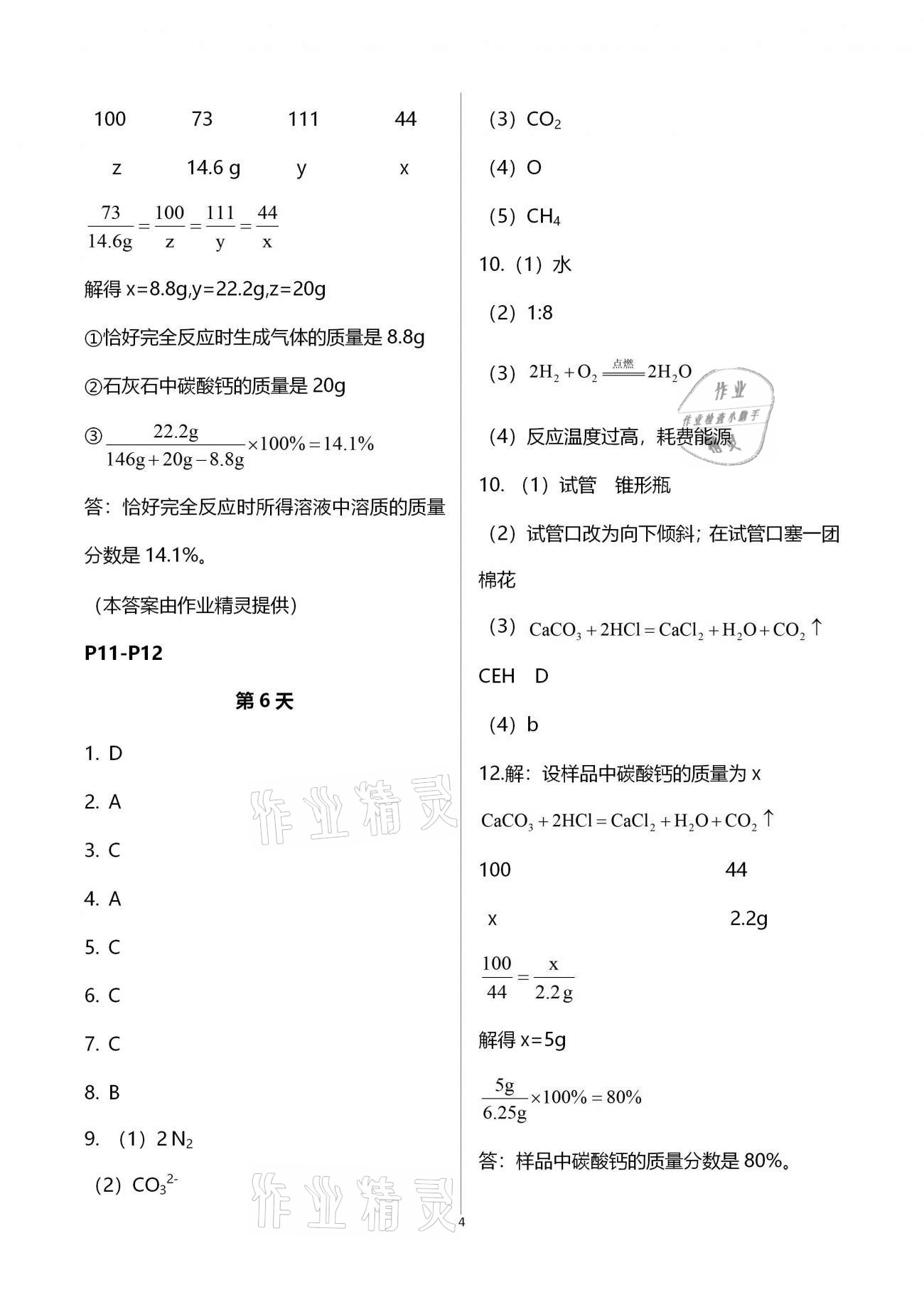 2021年優(yōu)化學(xué)習(xí)寒假20天九年級化學(xué)江蘇專版 參考答案第4頁