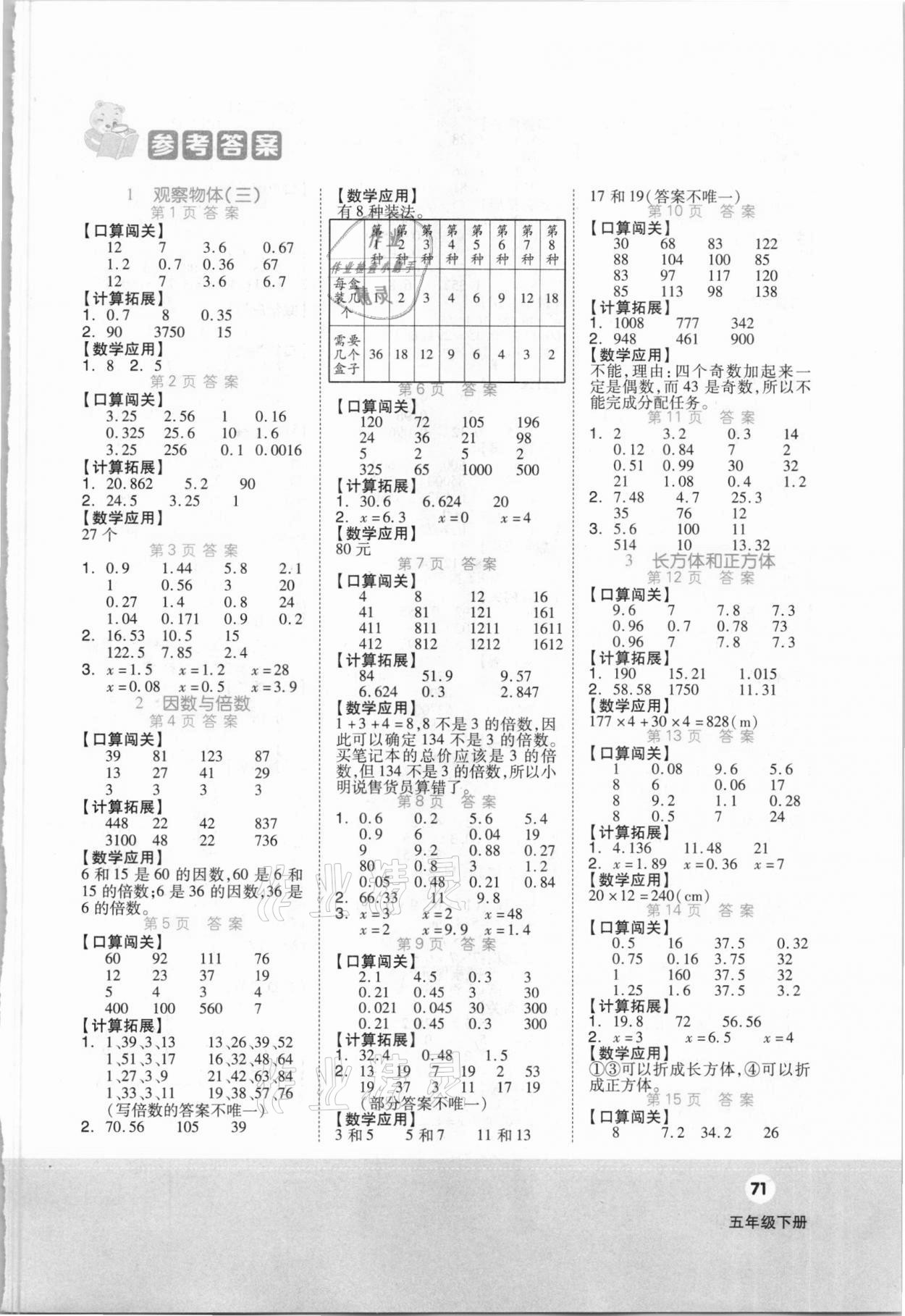 2021年階梯計(jì)算五年級數(shù)學(xué)下冊人教版 第1頁