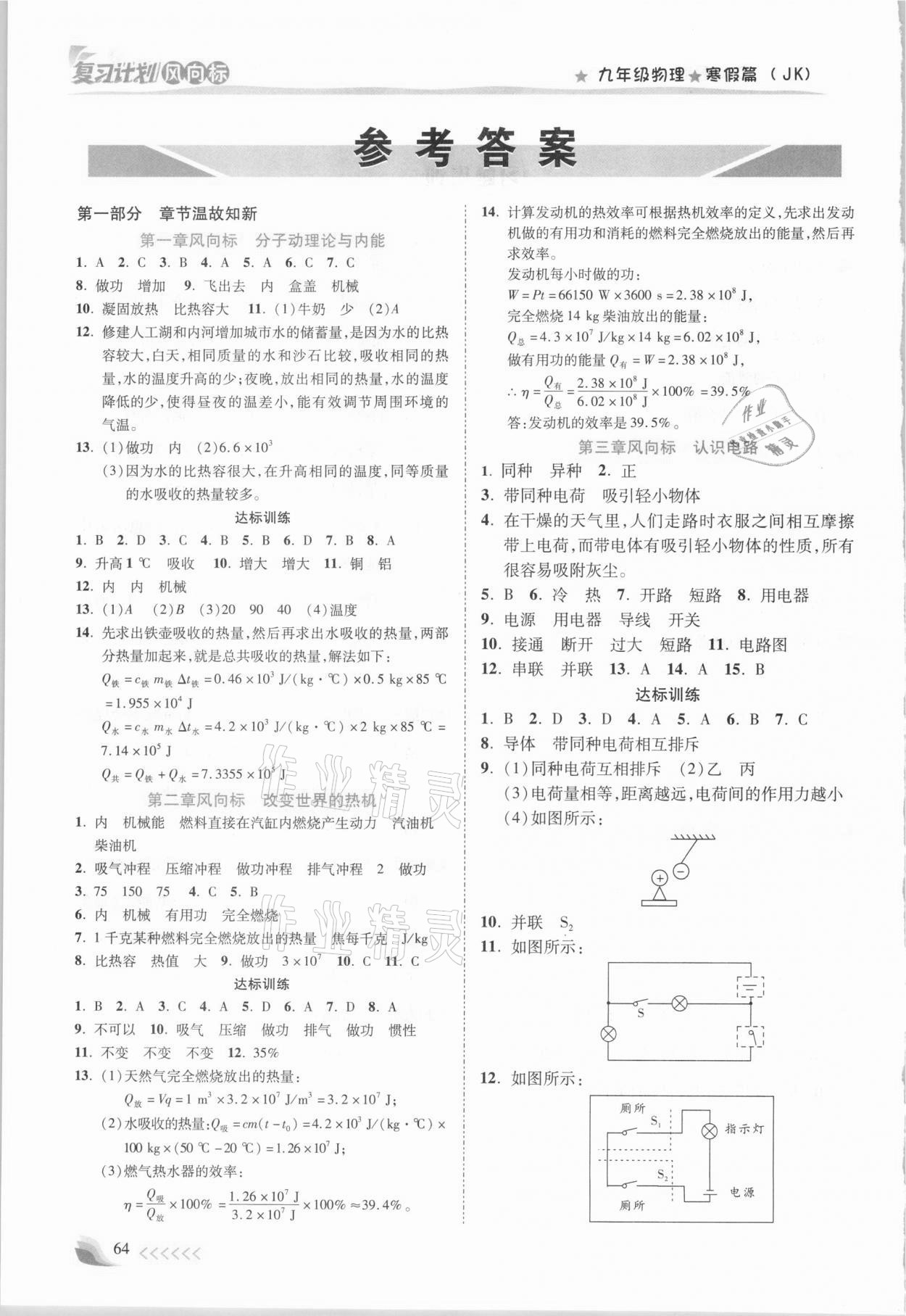 2021年復(fù)習(xí)計(jì)劃風(fēng)向標(biāo)寒九年級(jí)物理教科版 參考答案第1頁