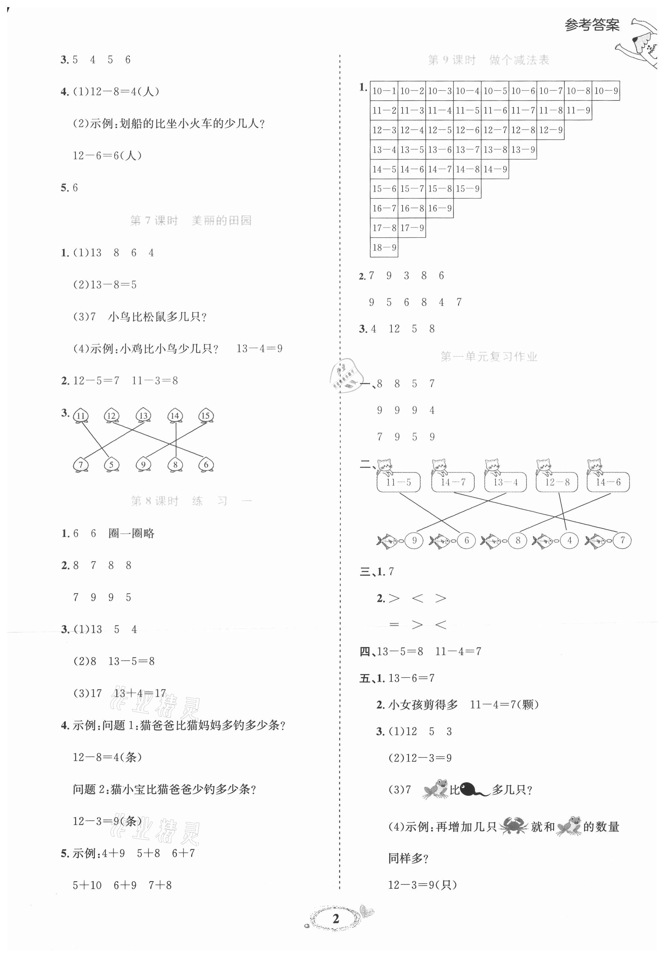 2021年訓練達人一年級數(shù)學下冊北師大版 參考答案第2頁