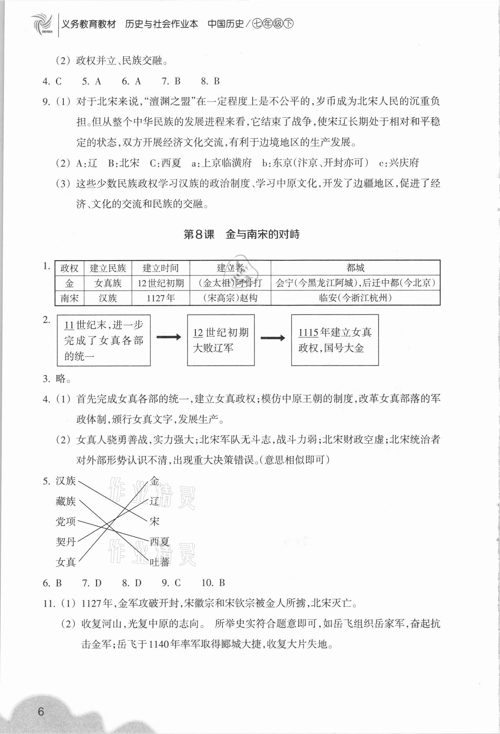 2021年歷史與社會(huì)作業(yè)本浙江教育出版社七年級(jí)下冊(cè)人教版 參考答案第6頁(yè)