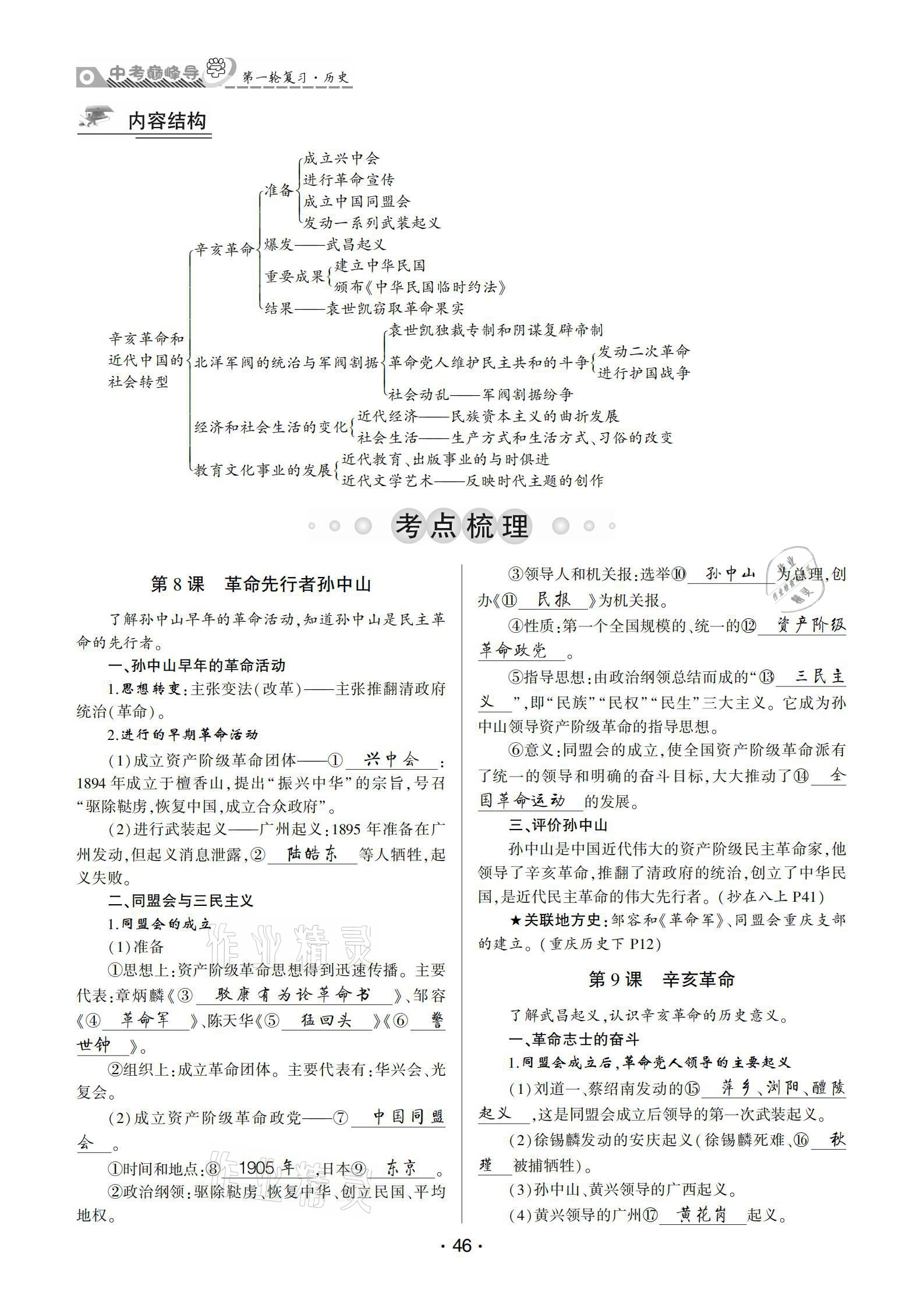 2021年巔峰導學第一輪復習歷史重慶專版 參考答案第46頁