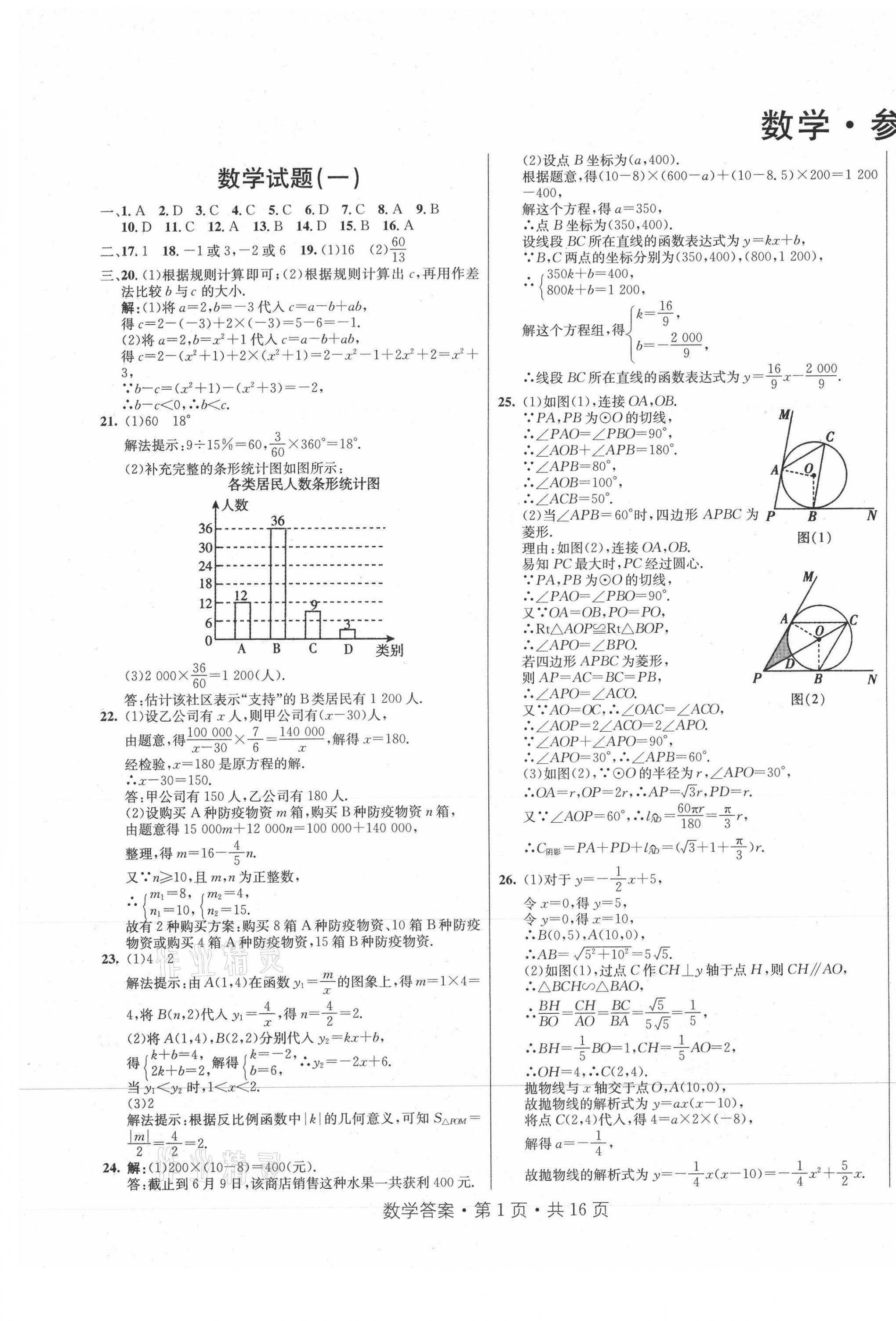 2021年初中畢業(yè)生升學(xué)模擬考試數(shù)學(xué) 第1頁