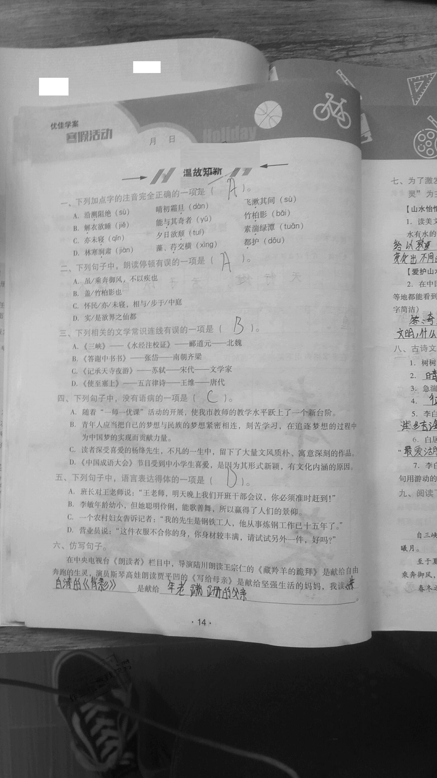 2021年優(yōu)佳學(xué)案寒假活動八年級語文人教版 參考答案第8頁