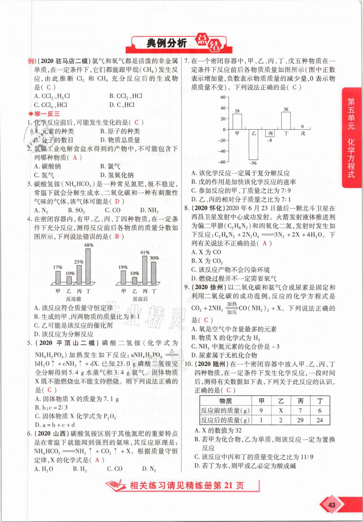 2021年新思路中考化學(xué)河南專版鄭州大學(xué)出版社 參考答案第43頁