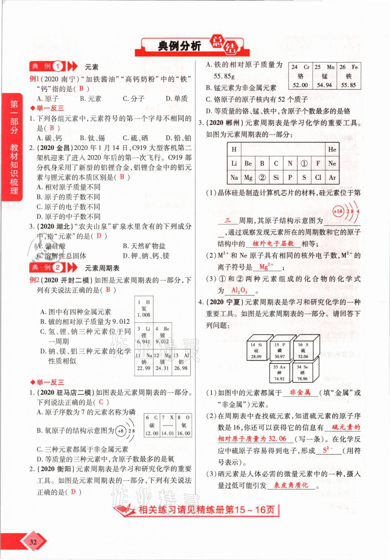 2021年新思路中考化學河南專版鄭州大學出版社 參考答案第32頁