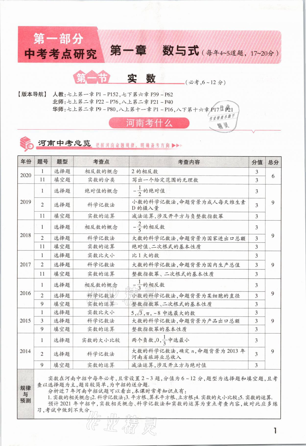 2021年領揚文化中考研究數學河南專版 參考答案第1頁