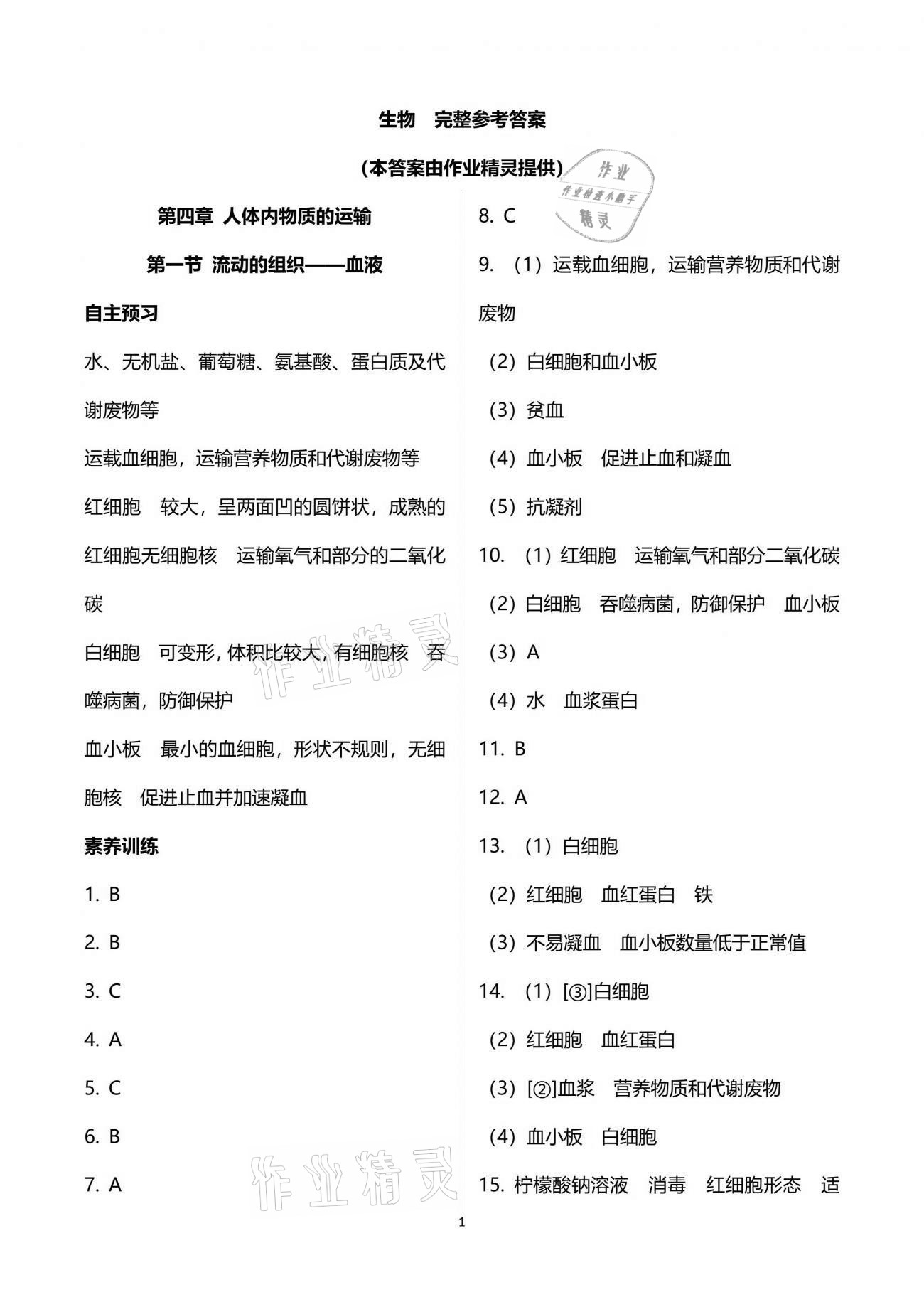 2021年同步練習(xí)冊七年級生物學(xué)下冊人教版山東友誼出版社 第1頁