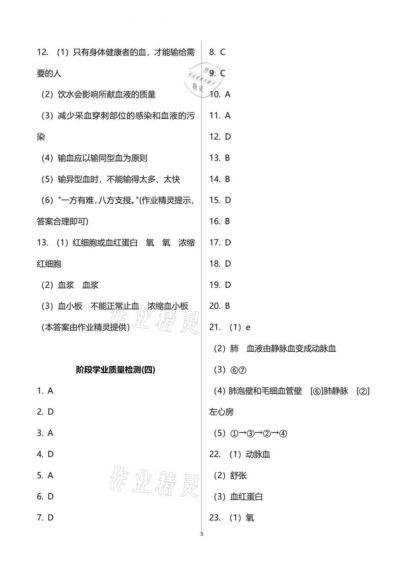 2021年同步練習(xí)冊七年級生物學(xué)下冊人教版山東友誼出版社 第5頁