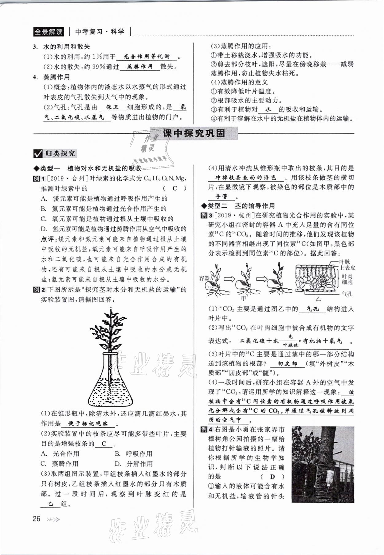 2021年中考復(fù)習(xí)全景解讀科學(xué)華師大版 參考答案第26頁(yè)