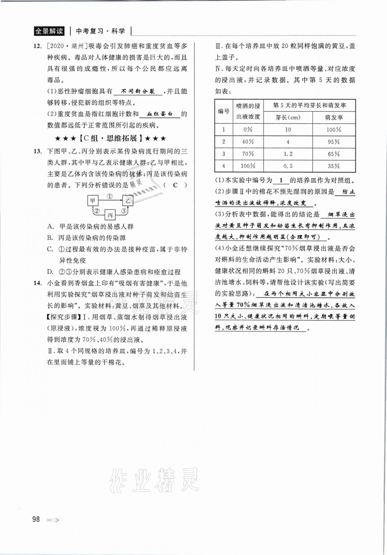 2021年中考復(fù)習(xí)全景解讀科學(xué)華師大版 參考答案第98頁(yè)