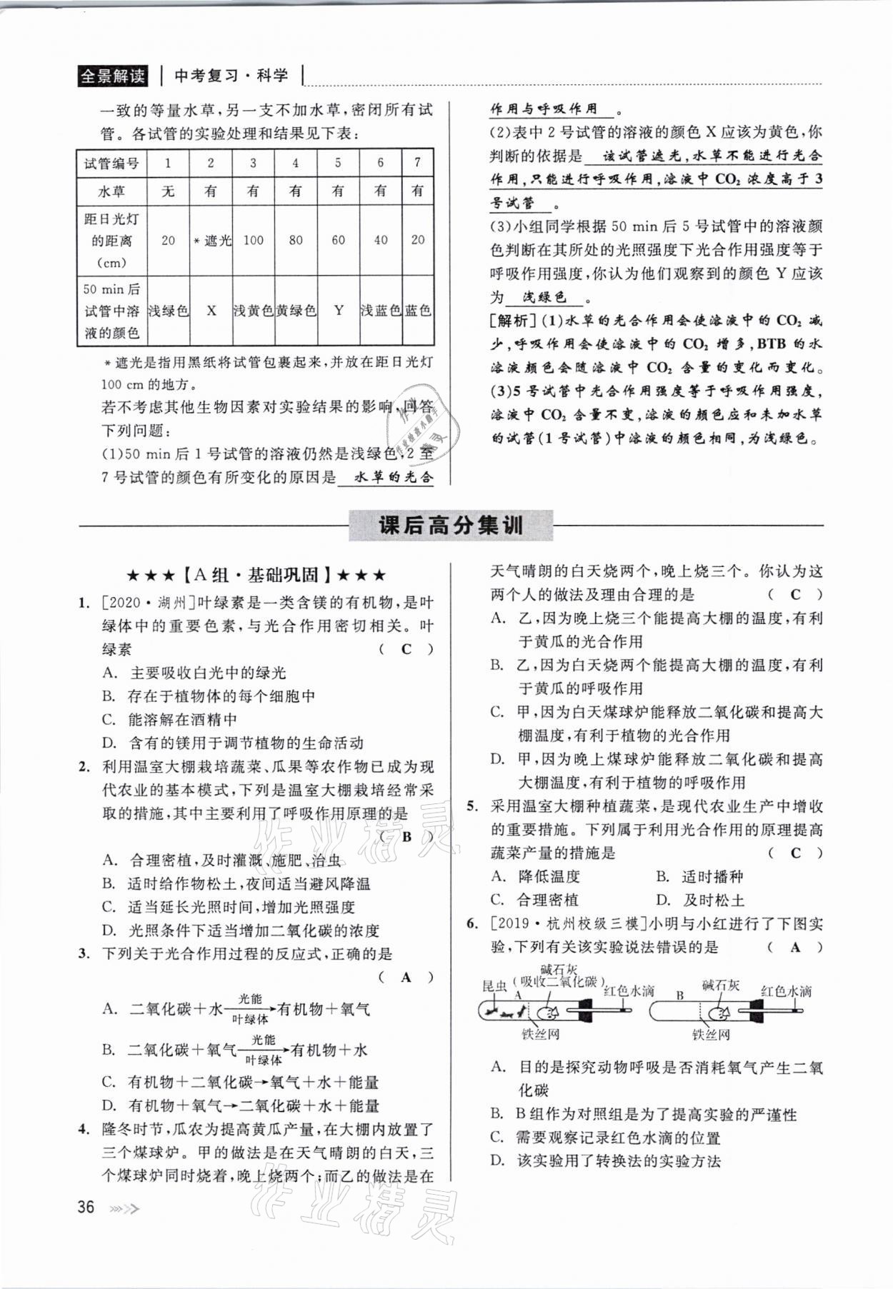 2021年中考復(fù)習(xí)全景解讀科學(xué)華師大版 參考答案第36頁