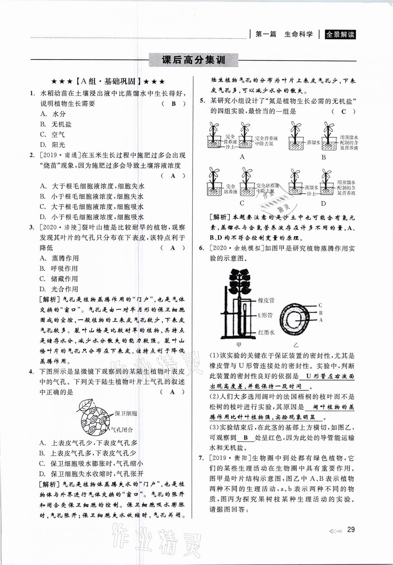 2021年中考復(fù)習(xí)全景解讀科學(xué)華師大版 參考答案第29頁(yè)