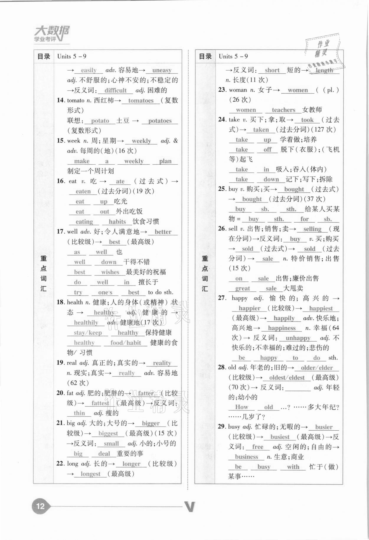 2021年大數(shù)據(jù)學(xué)業(yè)考評英語山西專版 參考答案第12頁