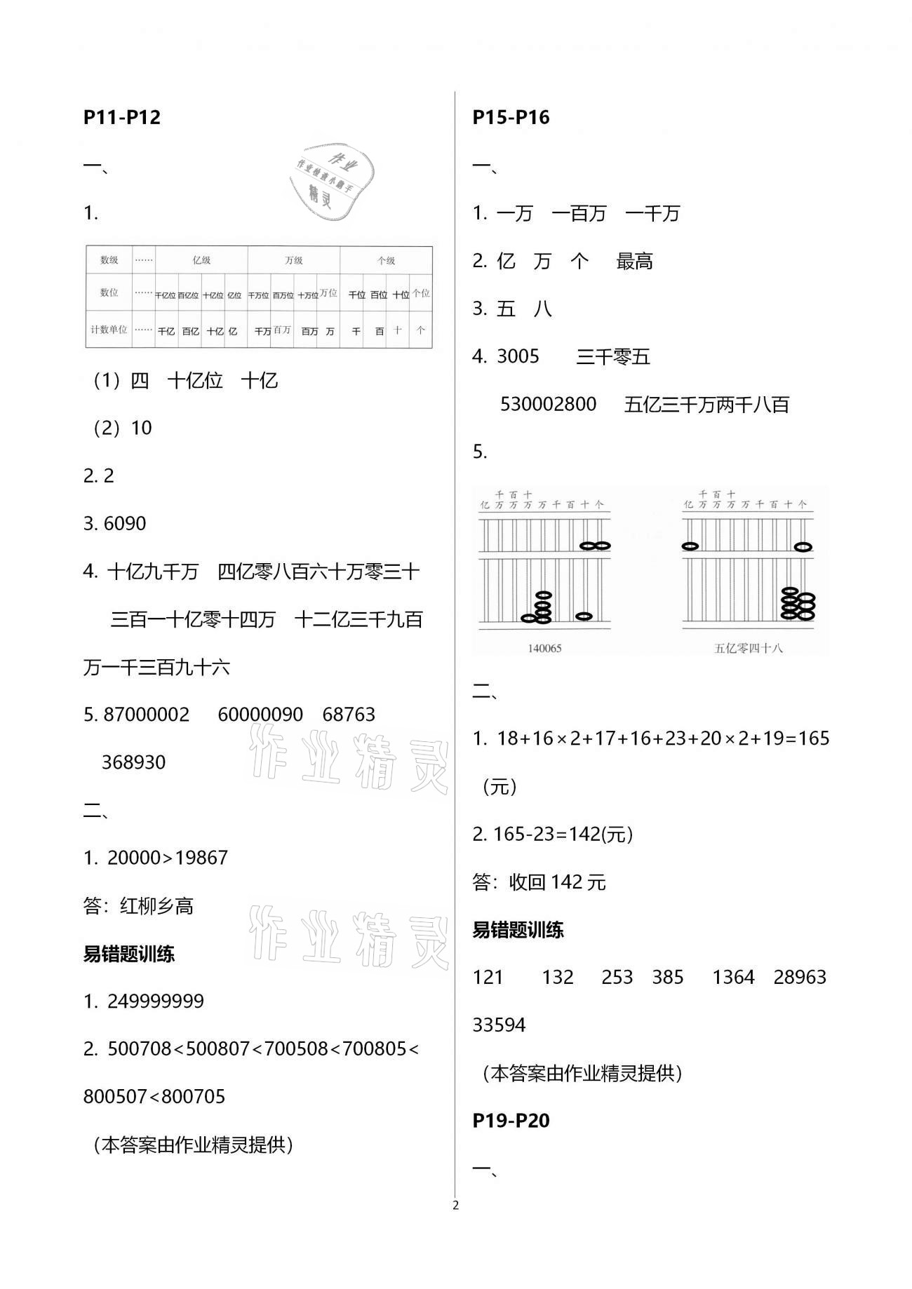 2021年小学生寒假专项作业四年级语文数学合订本 参考答案第2页